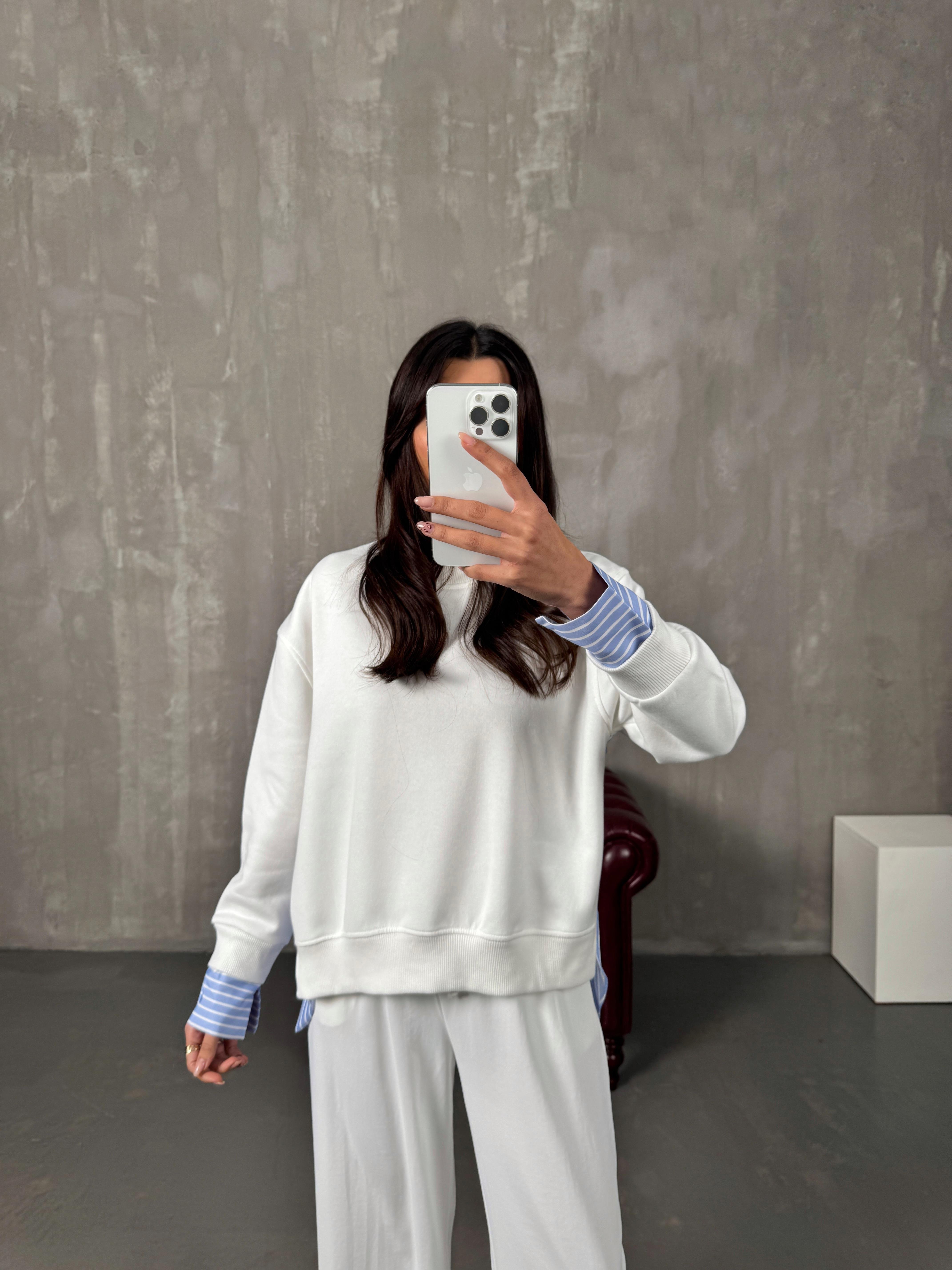 Jona Beyaz Gömlek Detaylı Sweat