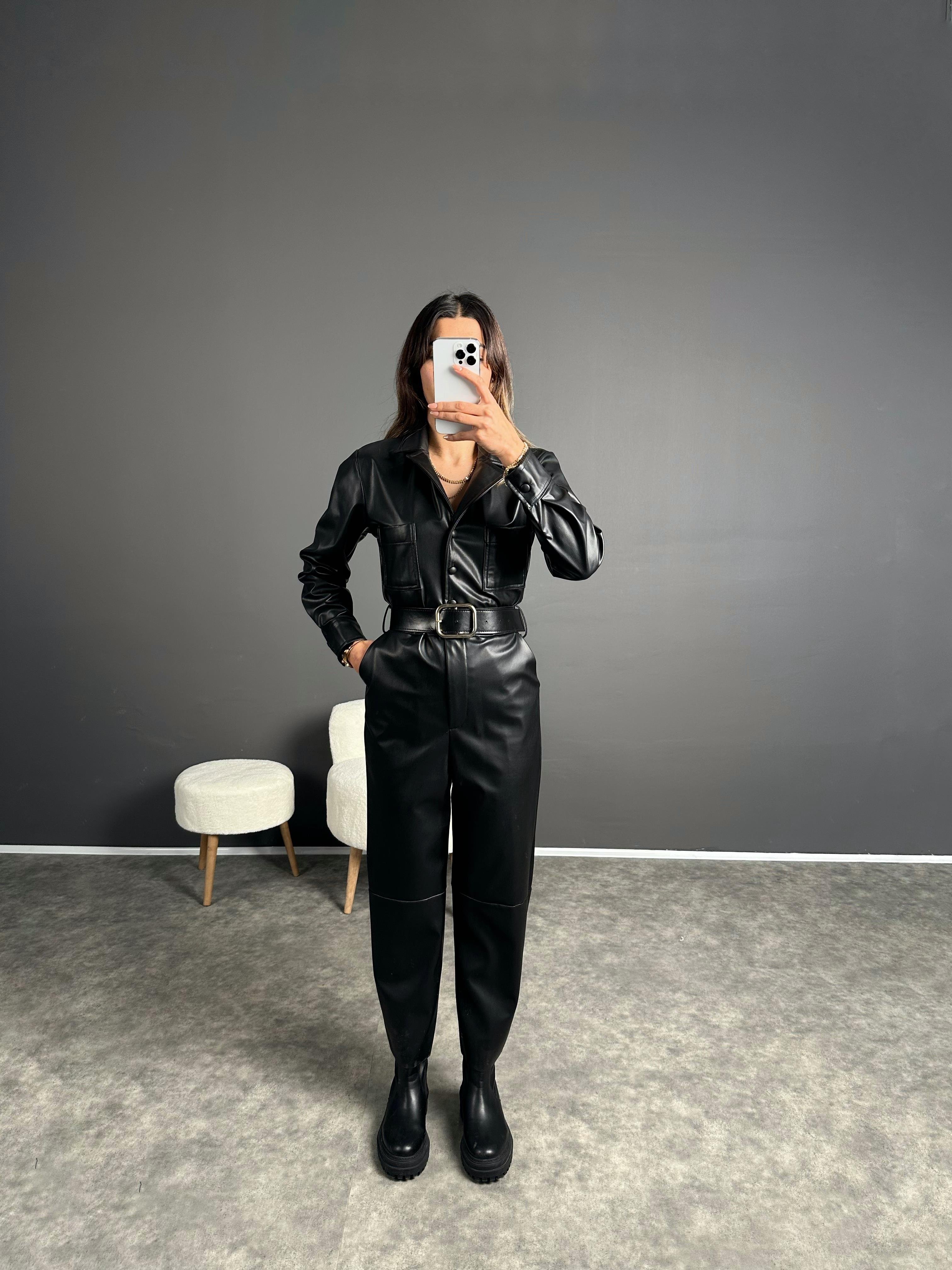 Siyah Deri Kemerli İçi Şardonlu Tulum GausTULUMGU002761