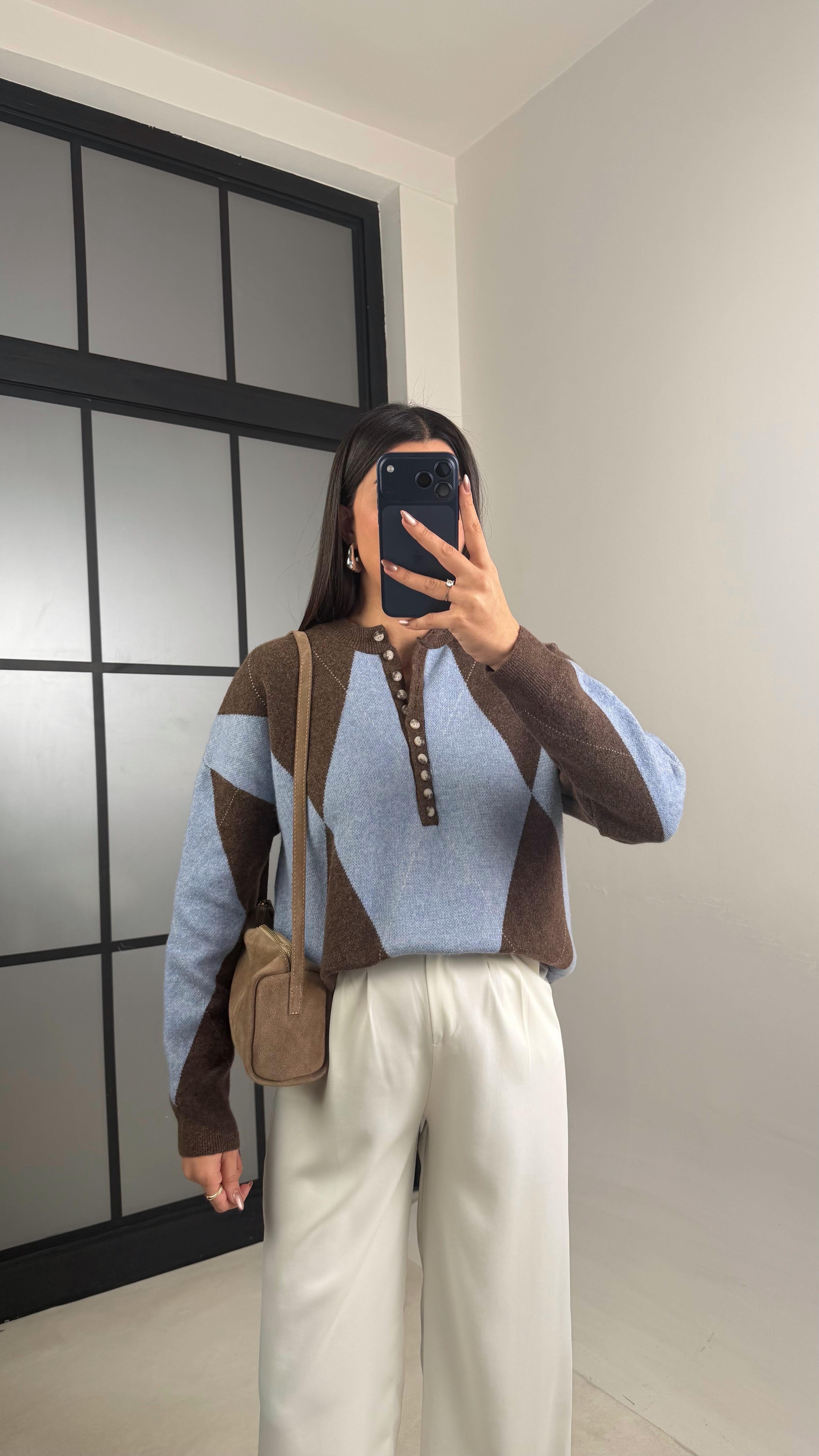 Mavi Baklava Desenli Kazak GAUS-01123GAUSKAZAKGAUS-01123