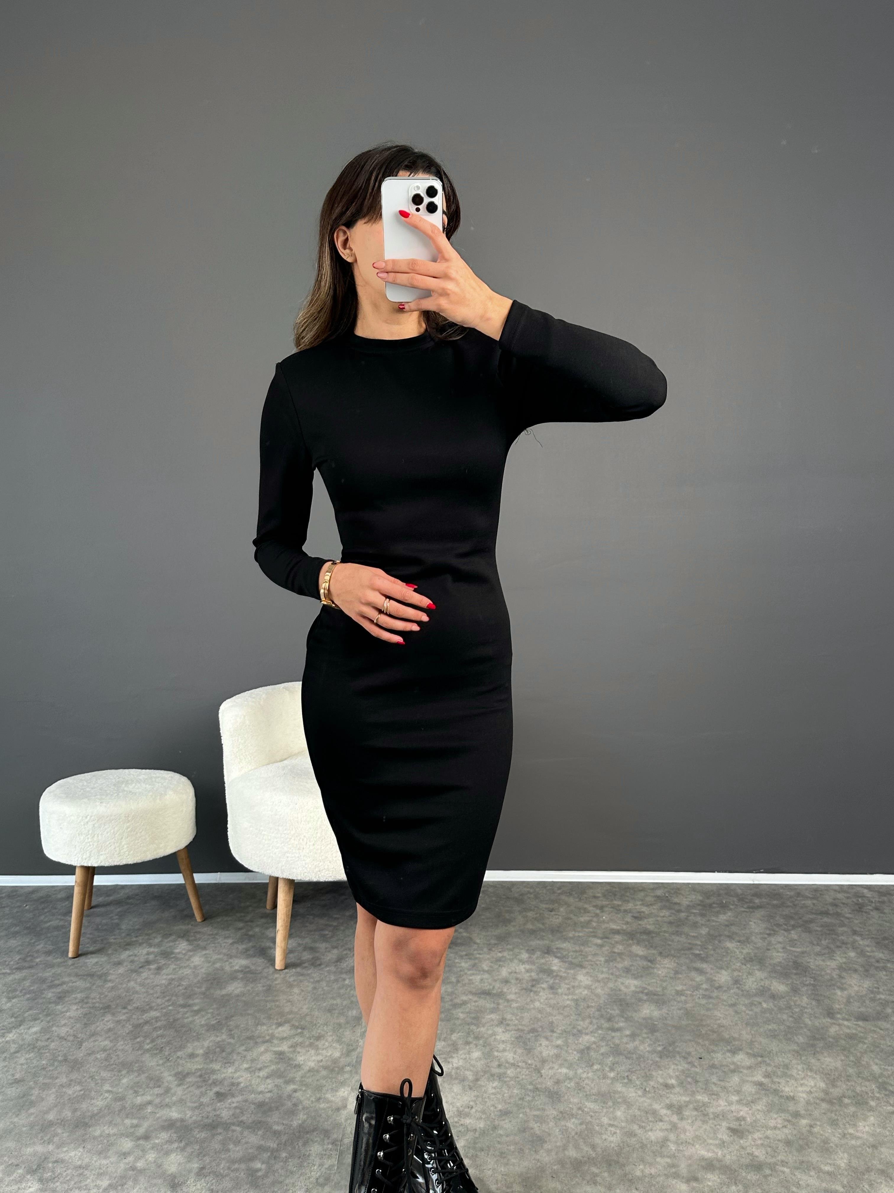Siyah Vatkalı Modal Elbise GausELBİSEGU002596