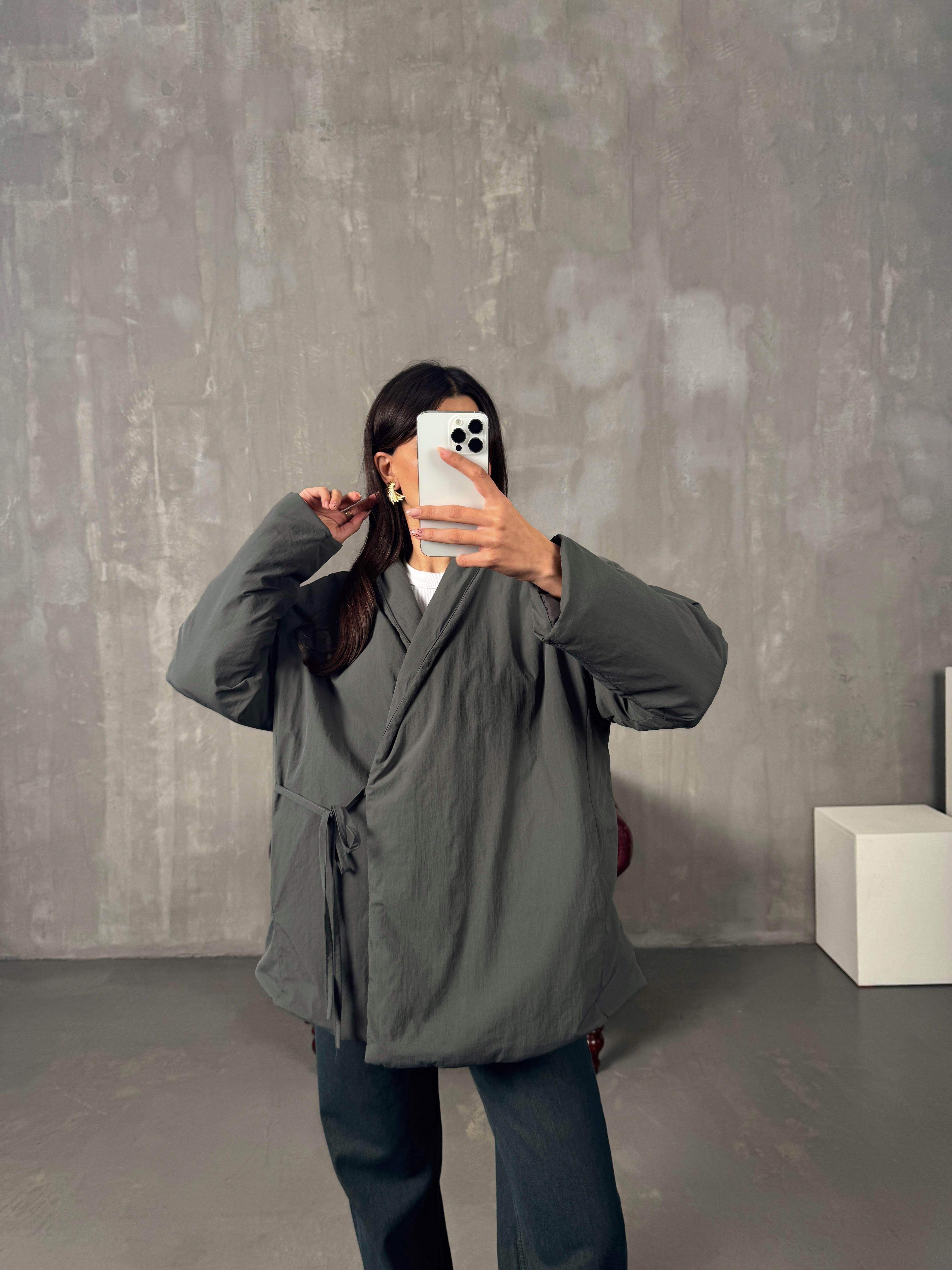 Gows ZR Model Haki Önden Bağlamalı Mont