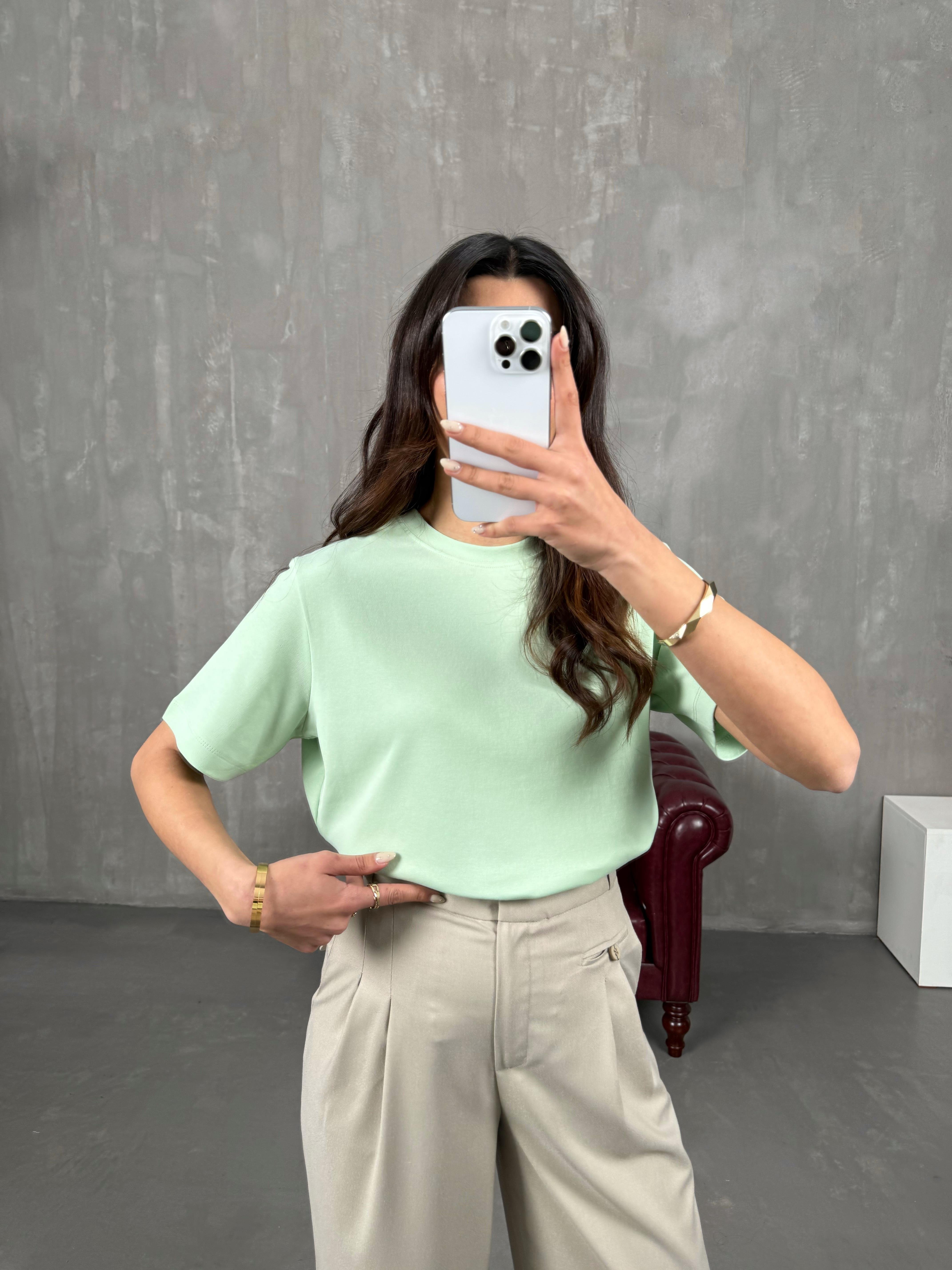 Nivon Yeşil Pamuklu Bisiklet Yaka Basic Tshirt