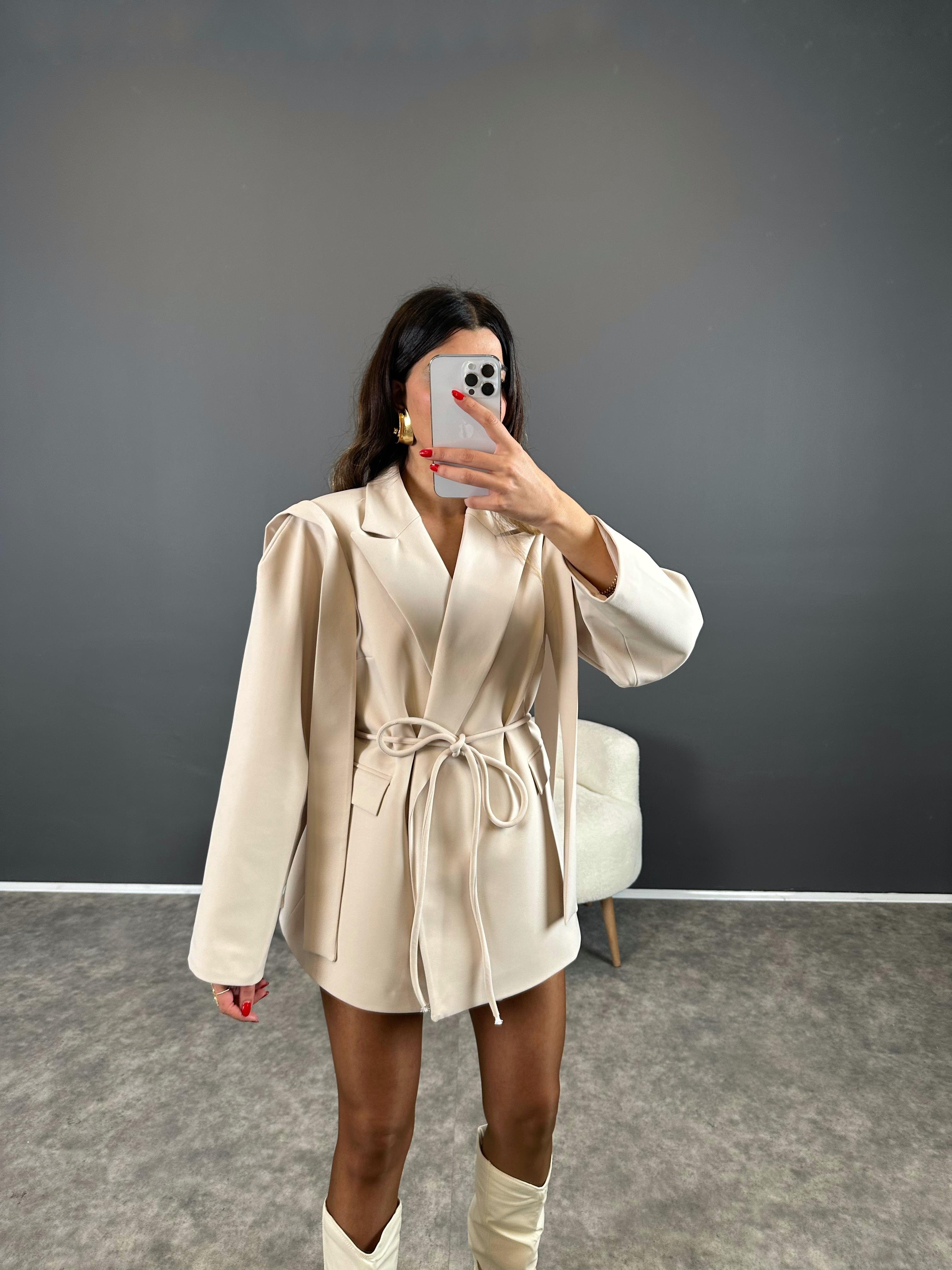 Marisol Premium Taş Bağlamalı Astarlı Blazer Ceket