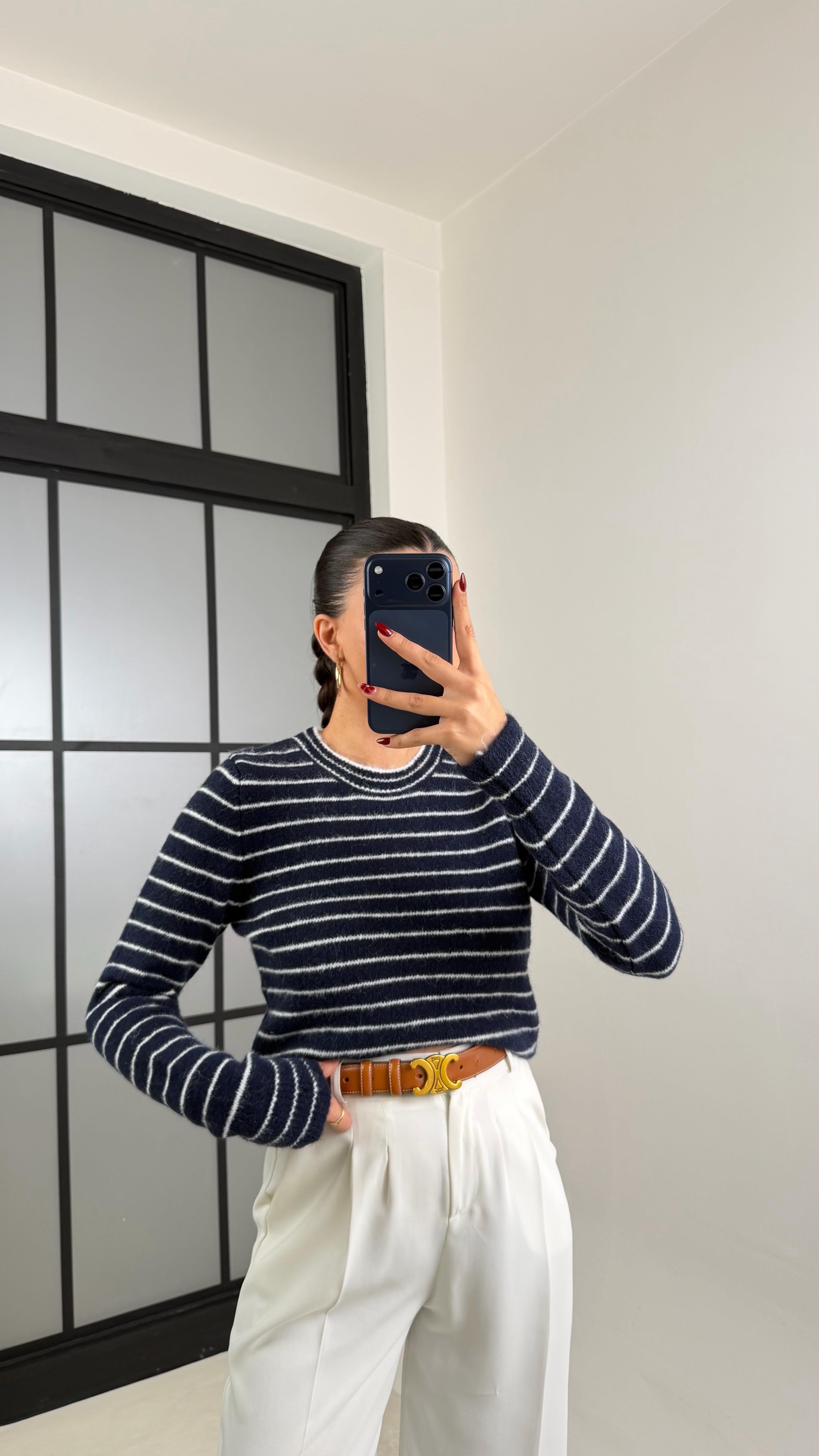 Lacivert Çizgili Yumuşak Dokulu Kazak GAUS-00693GAUSKAZAKGAUS-00693