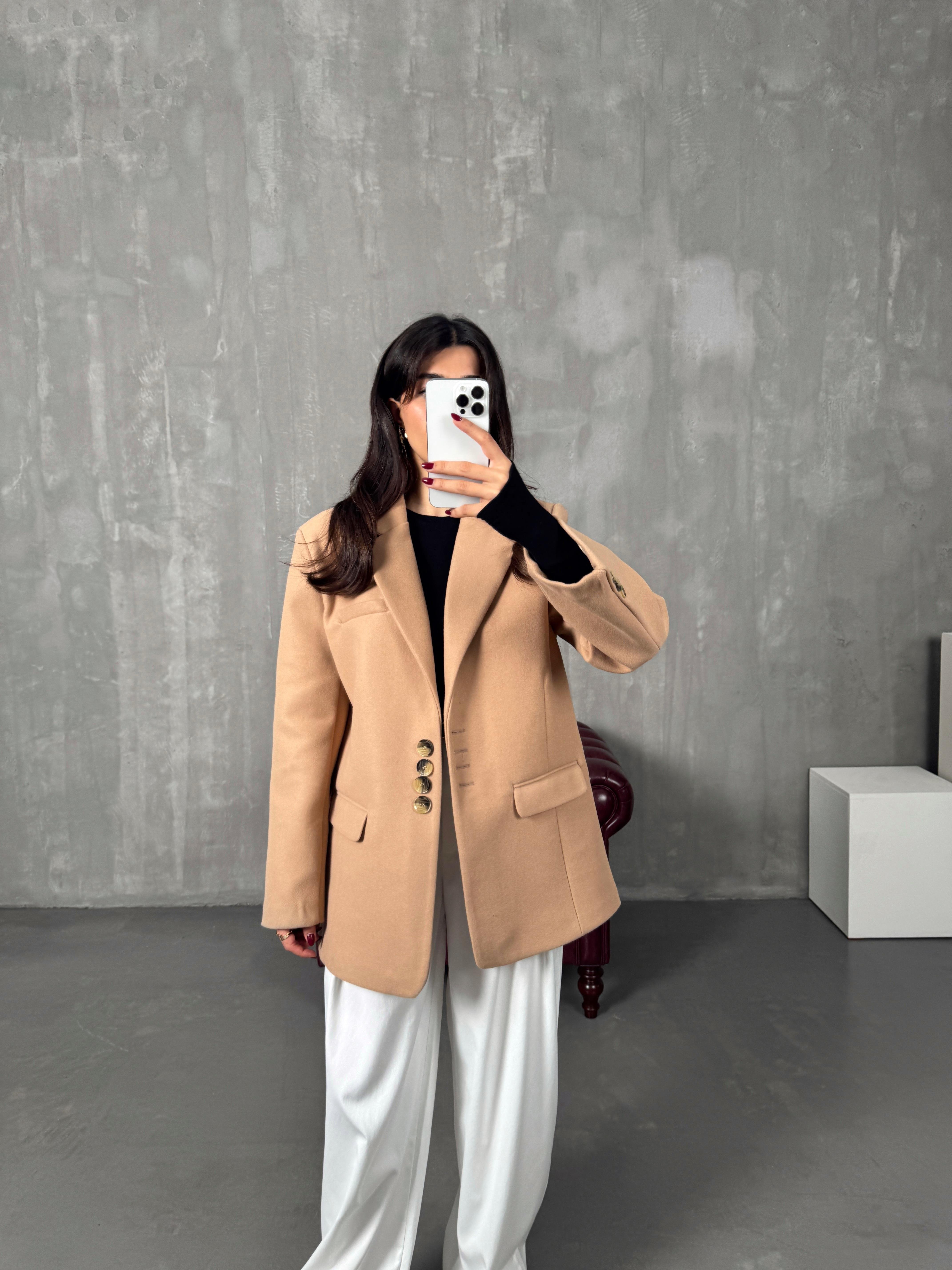 Mage Sütlü Kahve Kaşe Premium Astarlı Ceket