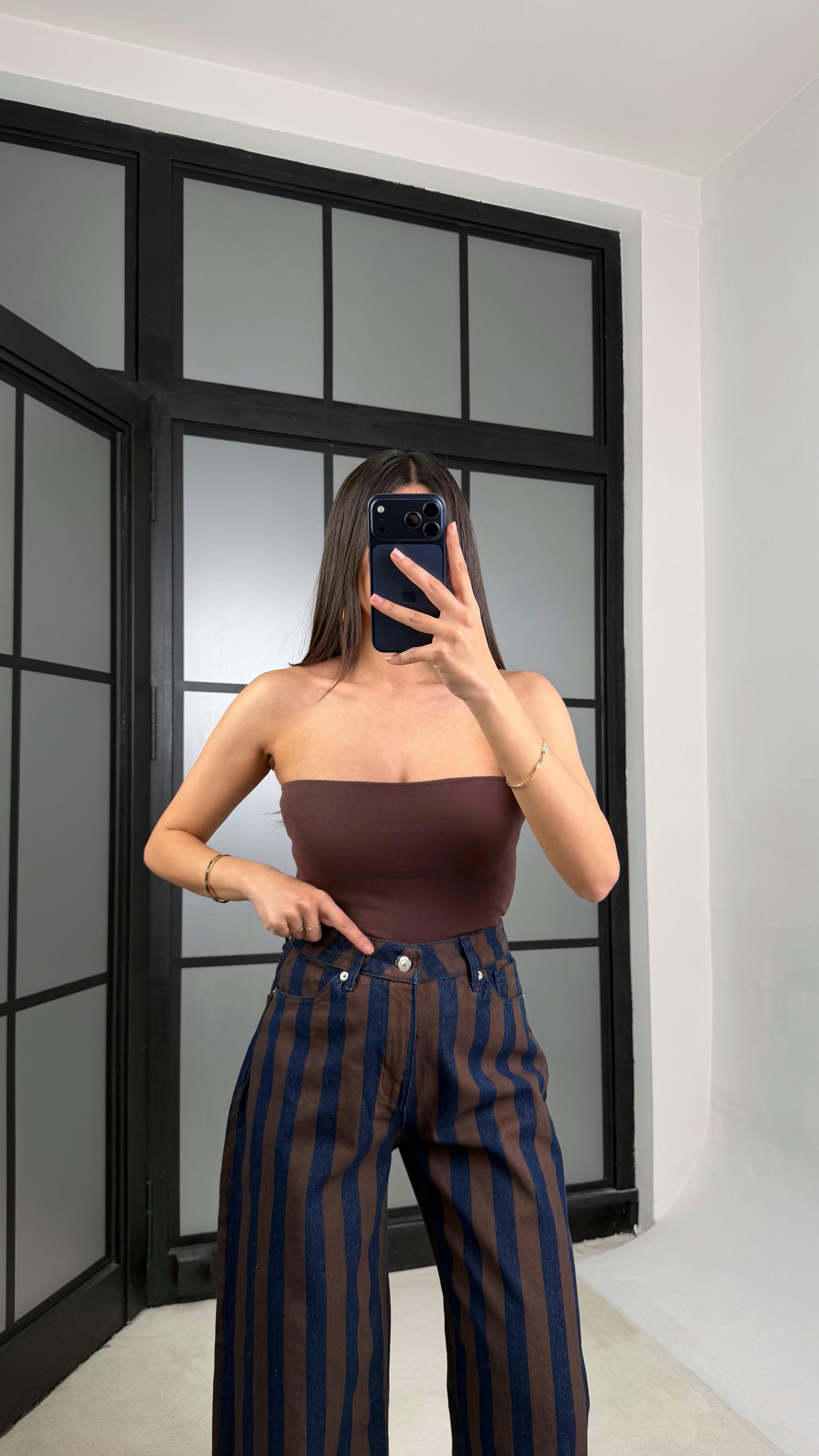 Kahve Straplez Basic Crop GAUS-01350GAUSالكروب توب GAUS-01350