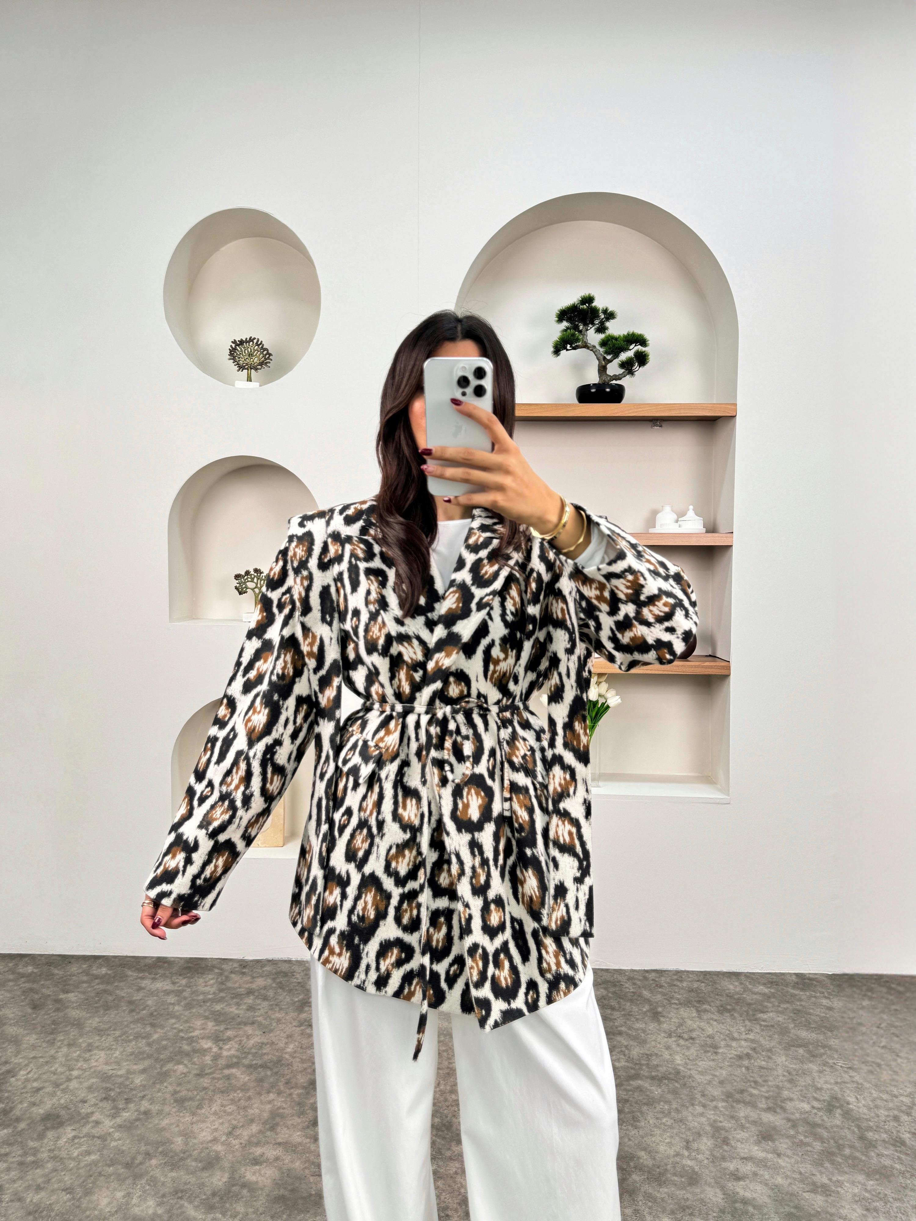 Zena Leopar Desenli Astarlı Bağlamalı Premium CeketGausCEKETGU00903640