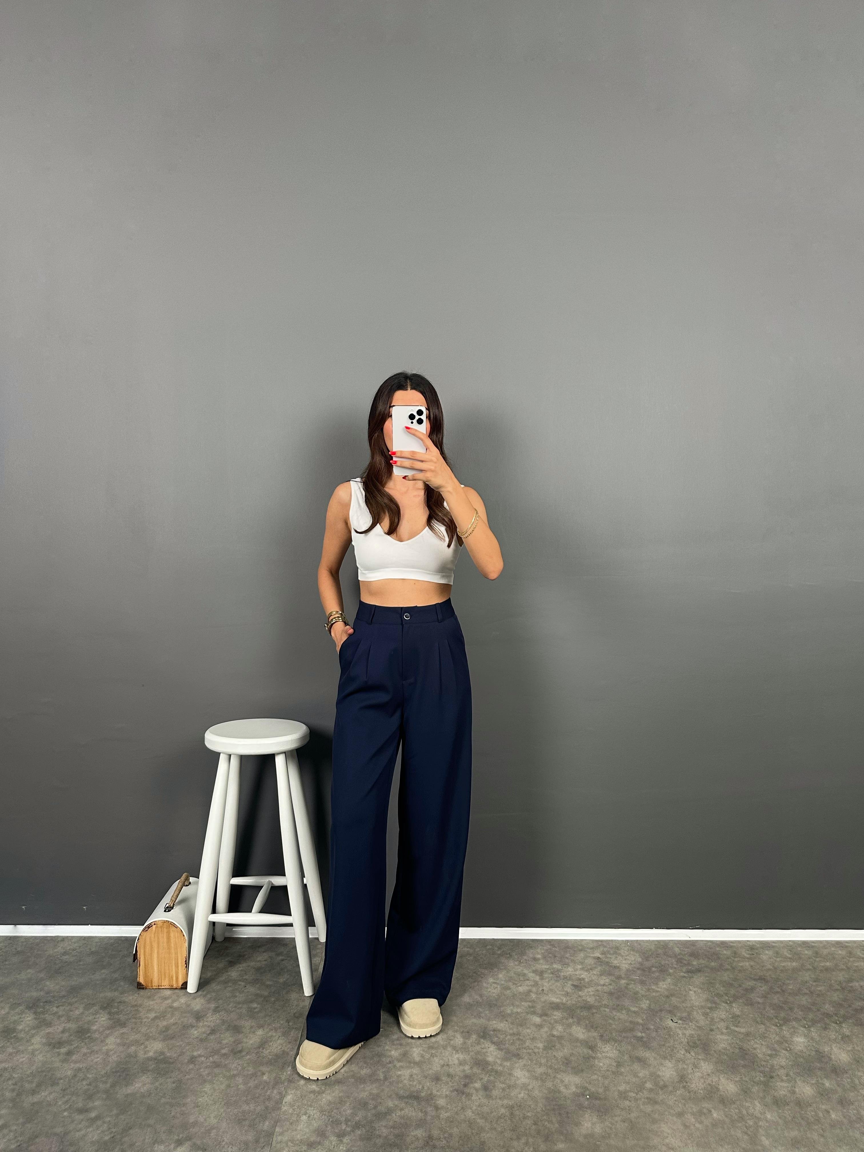 Fado Lacivert Kumaş Palazzo Pantolon