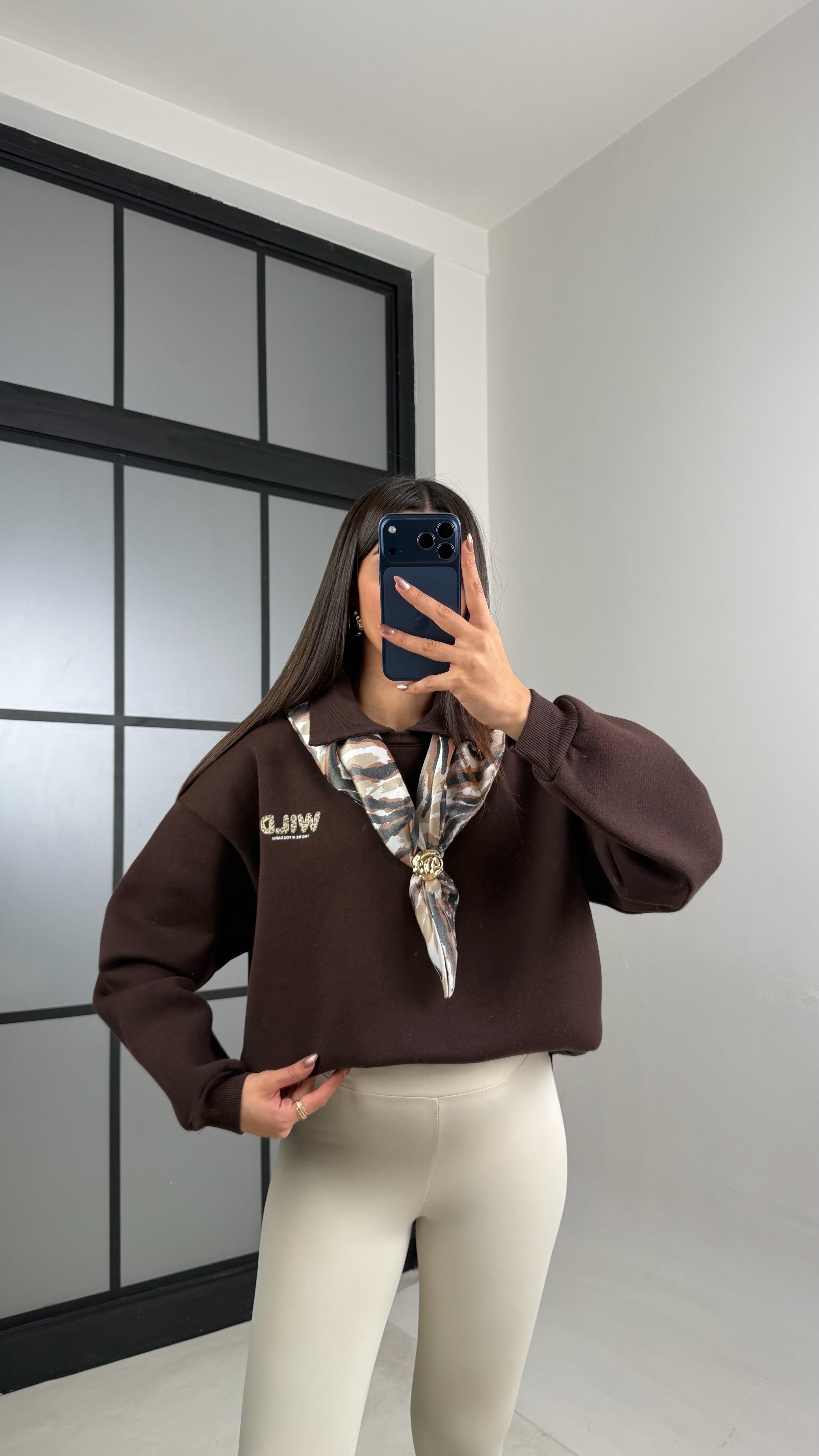 Acı Kahve Şardonlu Fular Detaylı Sweatshirt GAUS-01078GAUSSweatshirtGAUS-01078