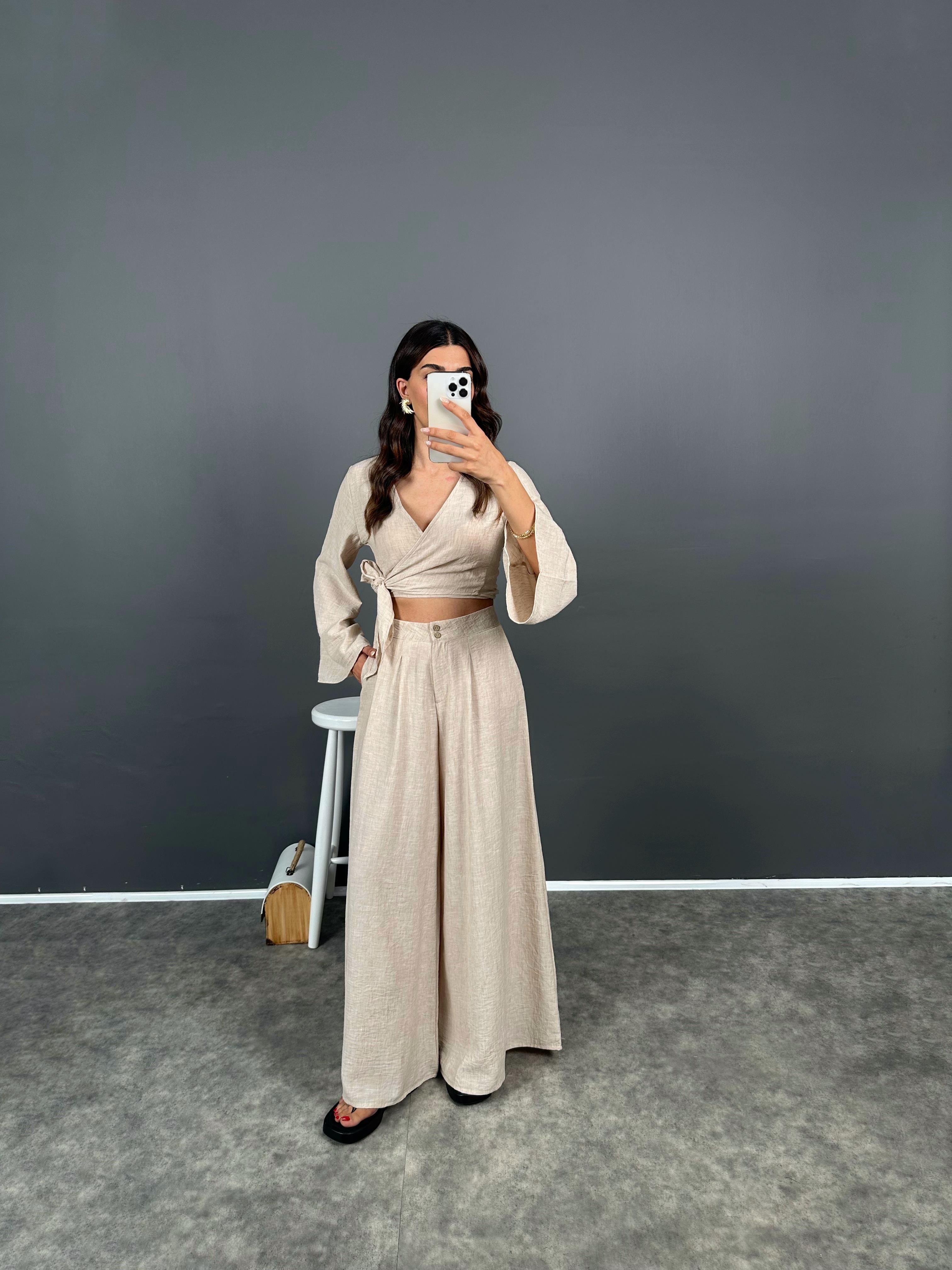 Libens Taş Crop Bol Paça Pantolon TakımGausTAKIMGU008351