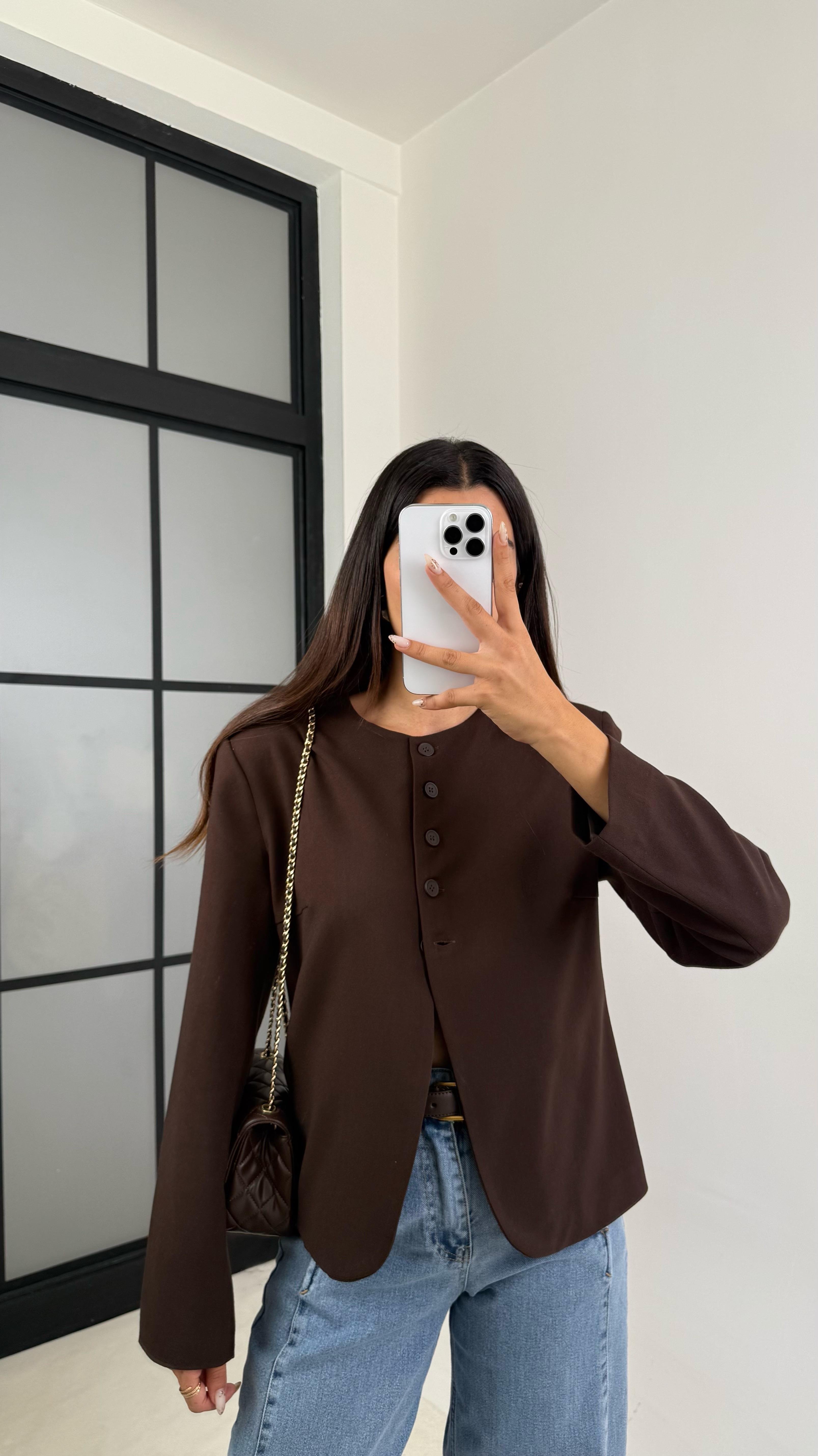 Acı Kahve Astarlı Vatkalı Düğme Detaylı Ceket GAUS-0097GAUS السترات  GAUS-0097