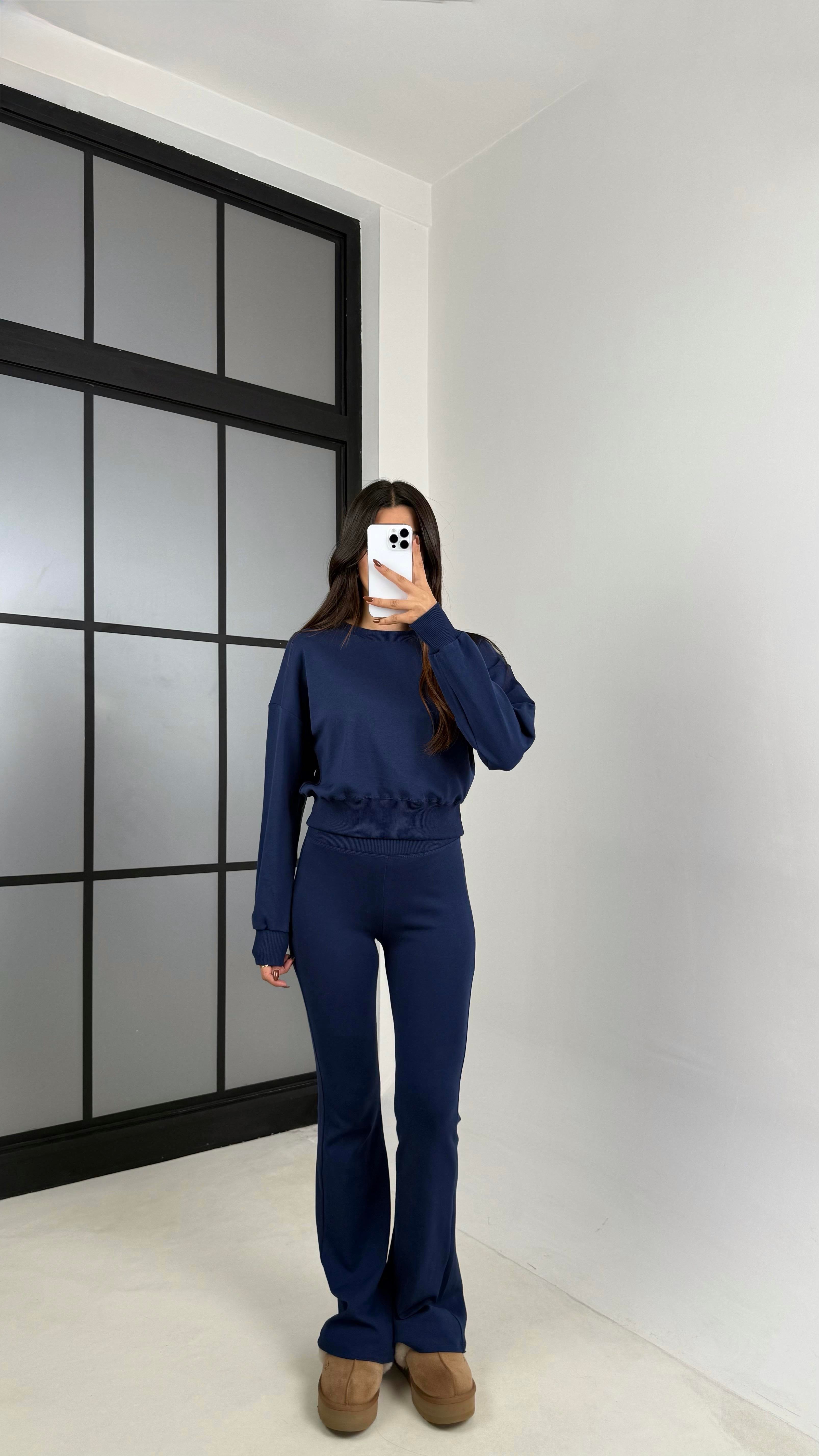 Lacivert Kazak İspanyol Paça Pantolon Muadil İkili Takım GAUS-00208GAUSTAKIMGAUS-00208