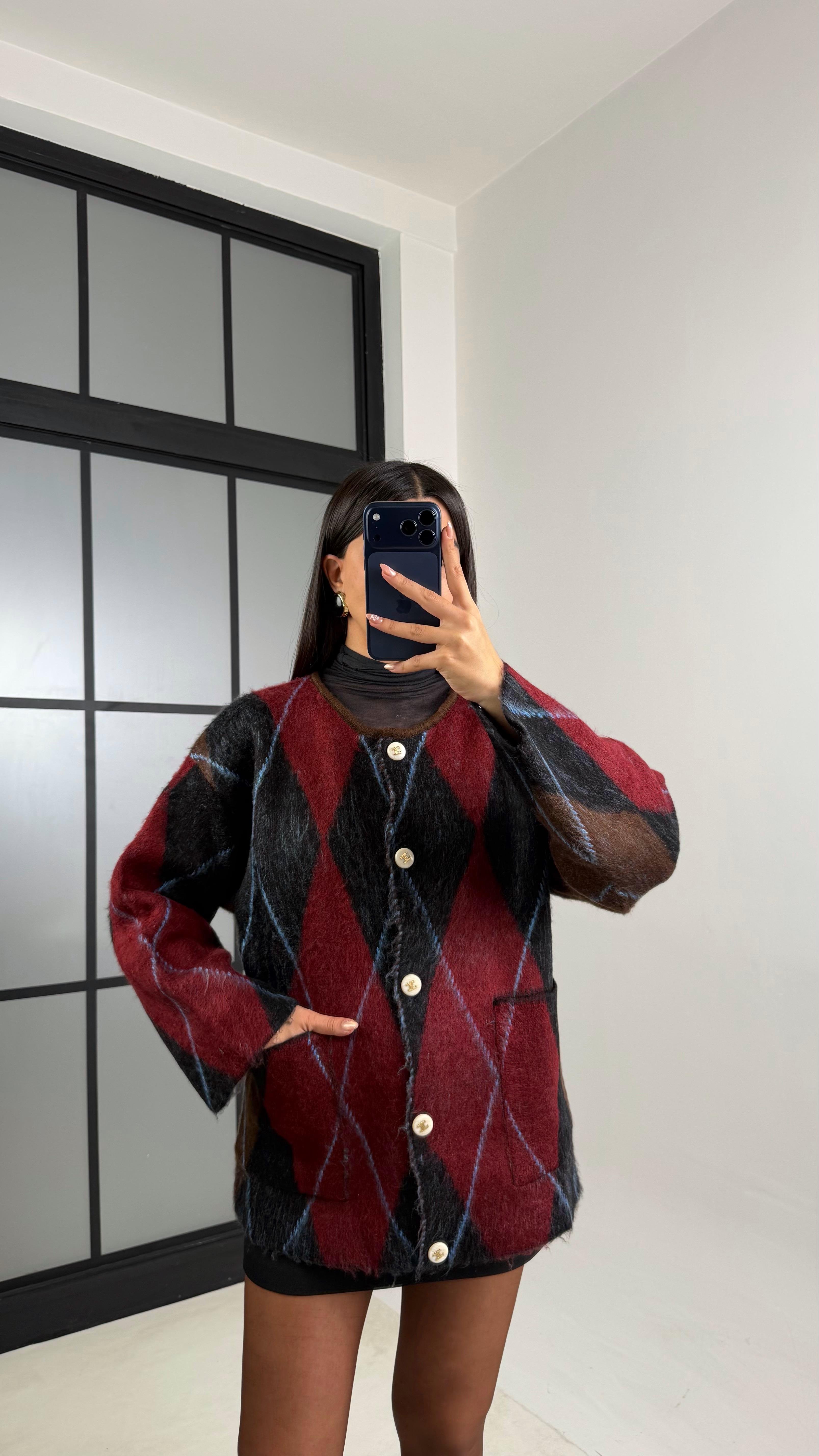 Bordo Baklava Desenli Muadil Hırka GAUS-00793GAUSHIRKAGAUS-00793