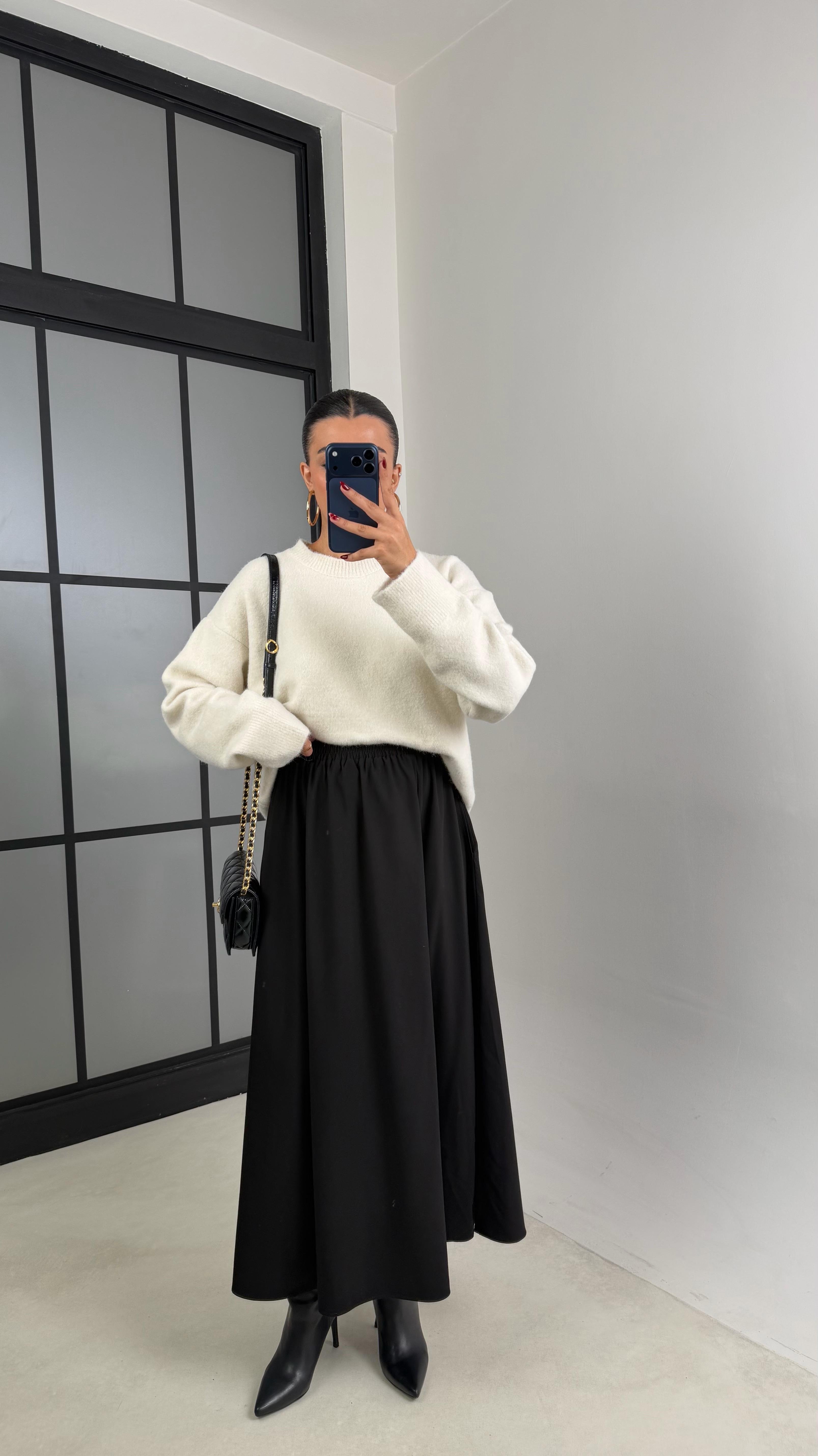 Siyah Beli Lastikli Cepli Tencel Etek GAUS-00670GAUSETEKGAUS-00670