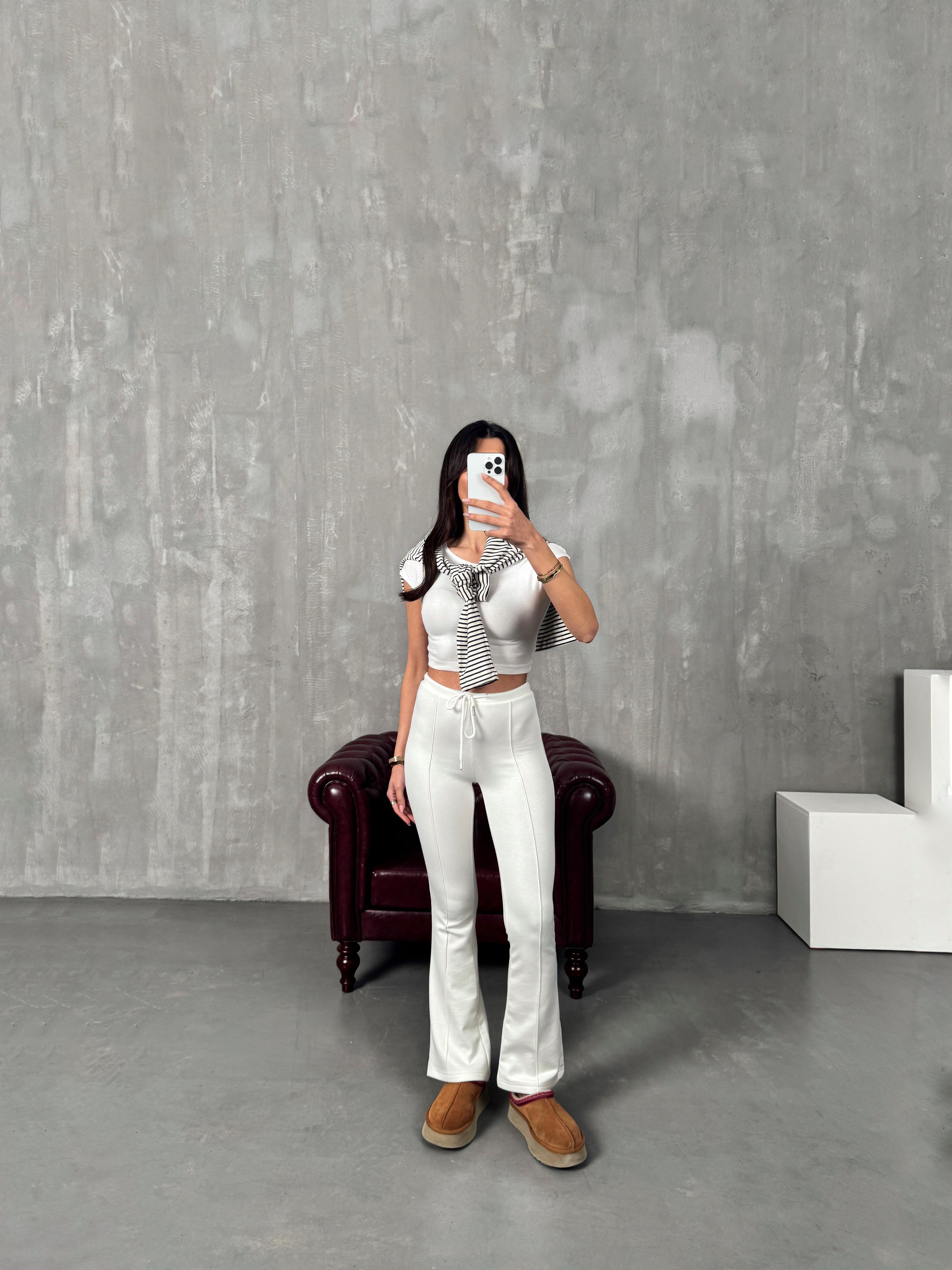 Lefko Krem ZR Model Çımalı İspanyol Paça Pantolon