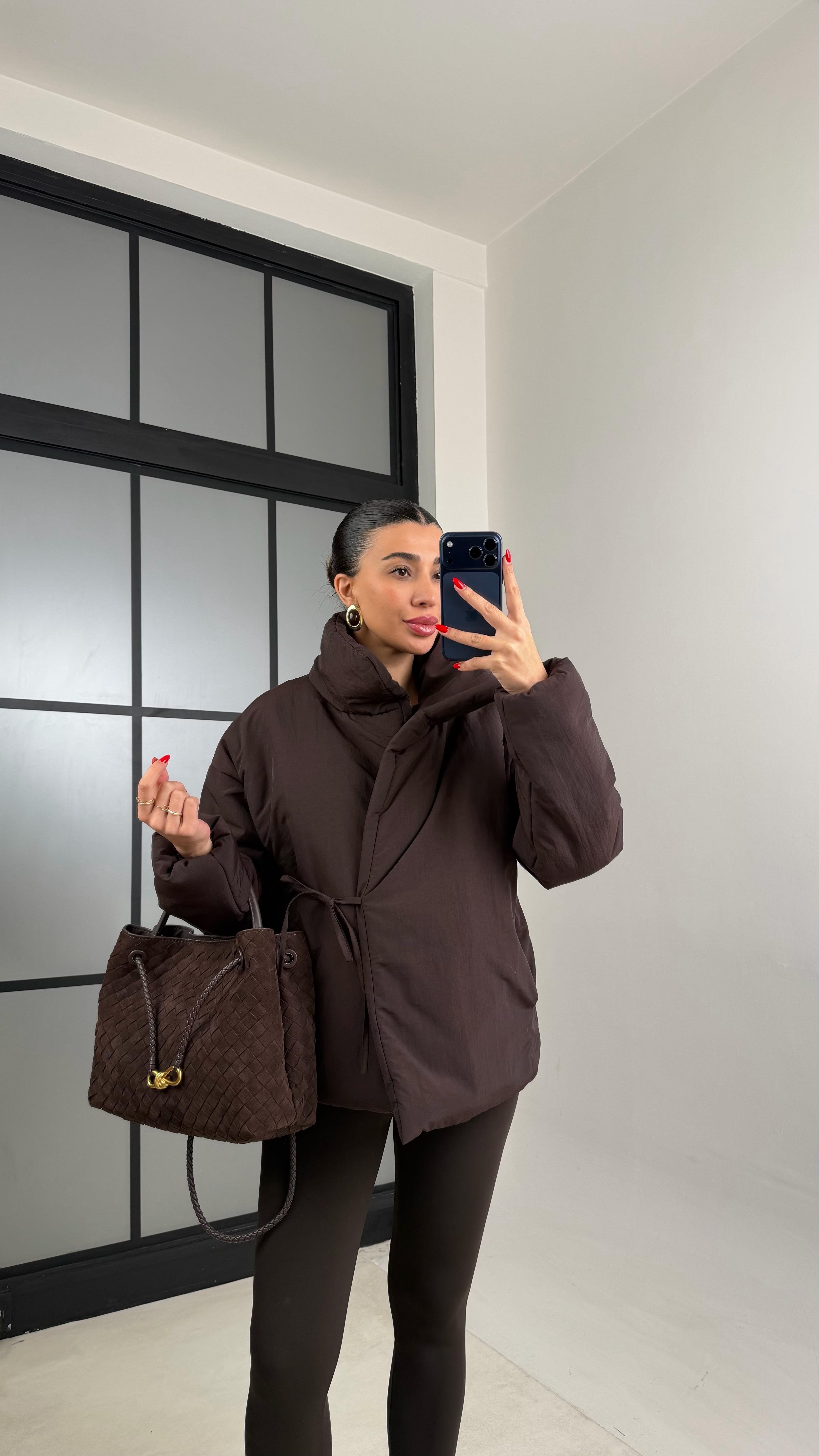 Acı Kahve Astarlı Bağlama Detaylı Şişme Mont GAUS-01011GAUSMONTGAUS-01011