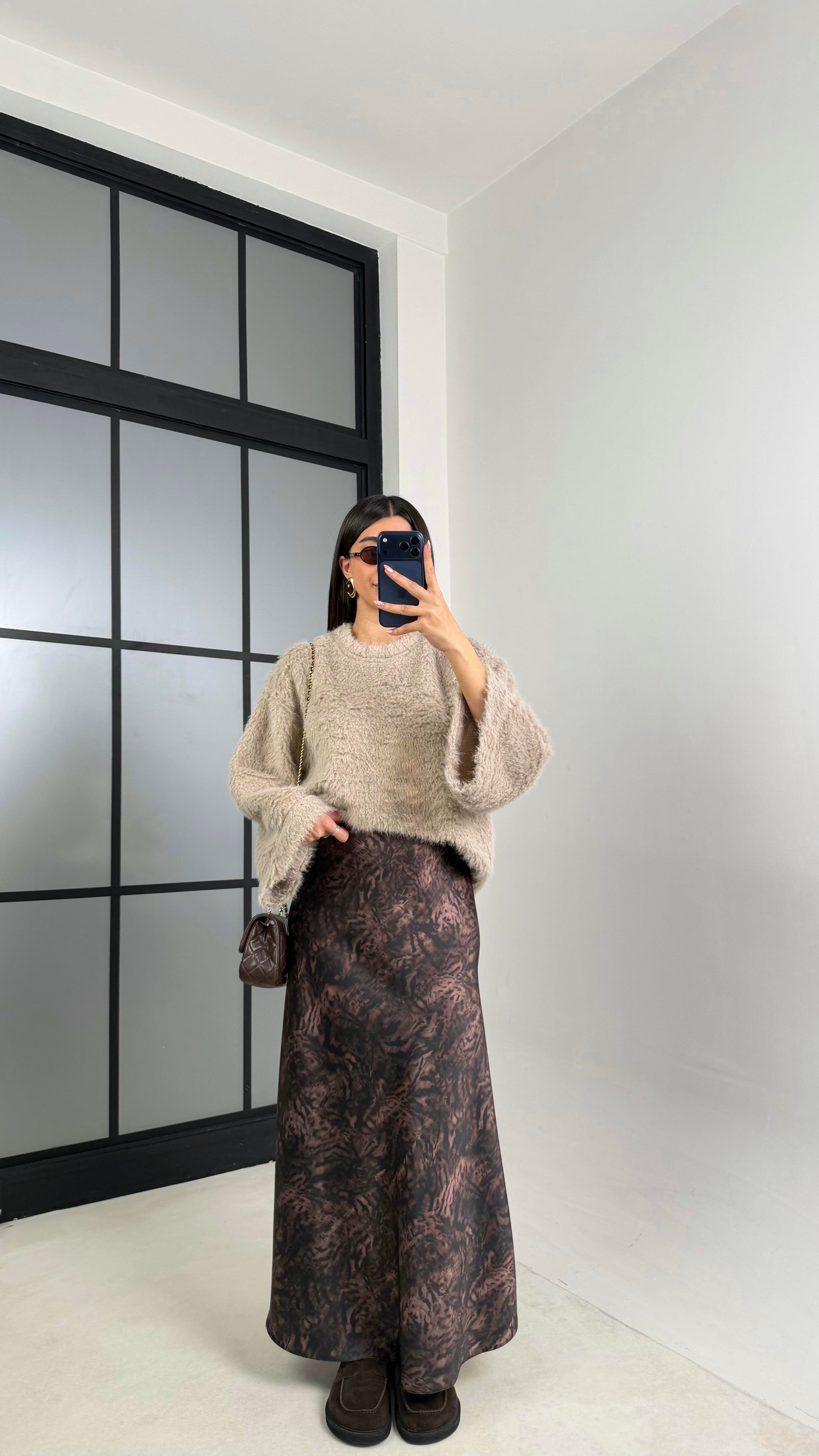 Siyah Desenli Beli Lastikli Saten Etek GAUS-00821GAUSETEKGAUS-00821