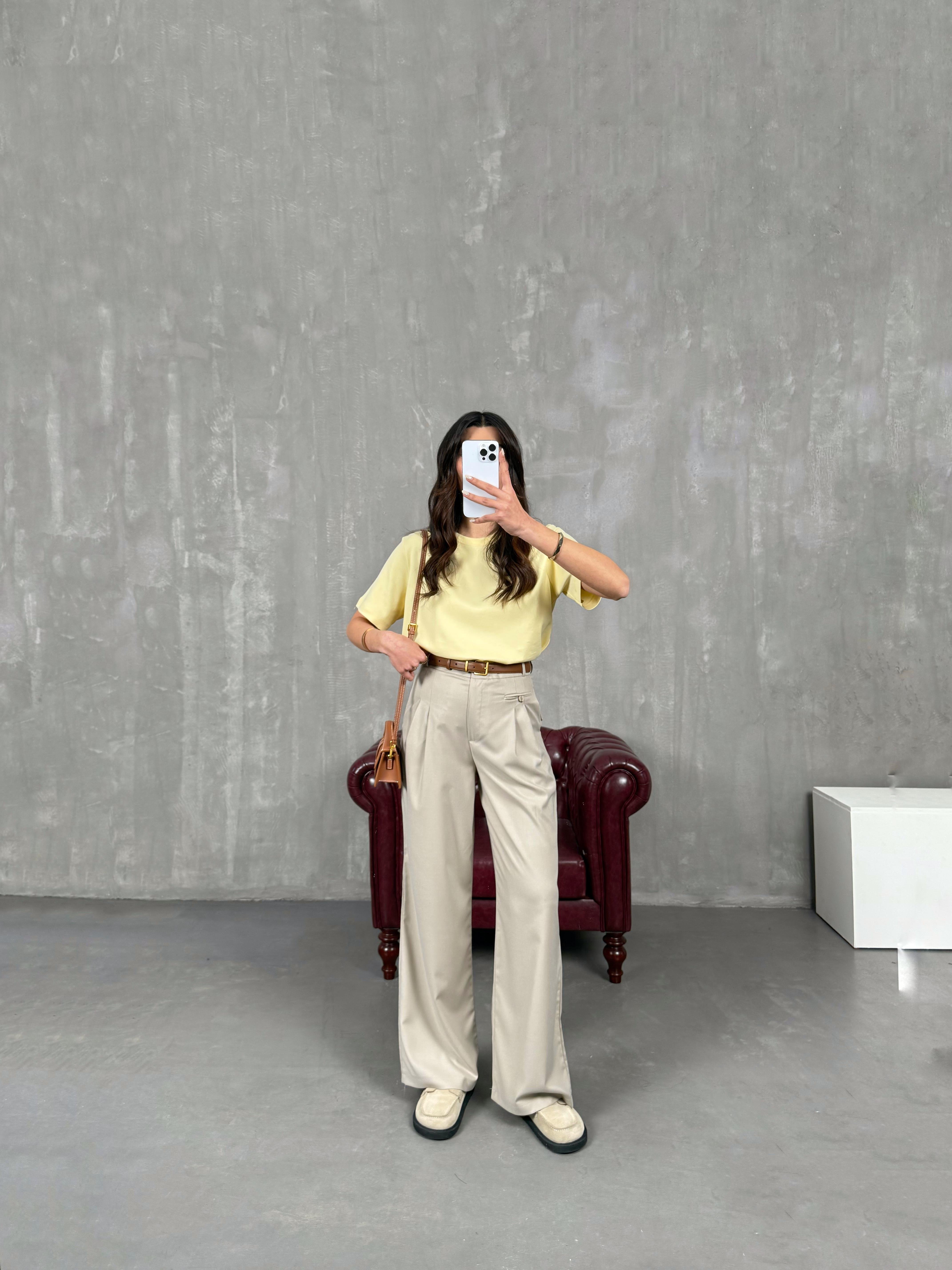 Rigal Taş Ön Düğme Detaylı Kumaş Pantolon