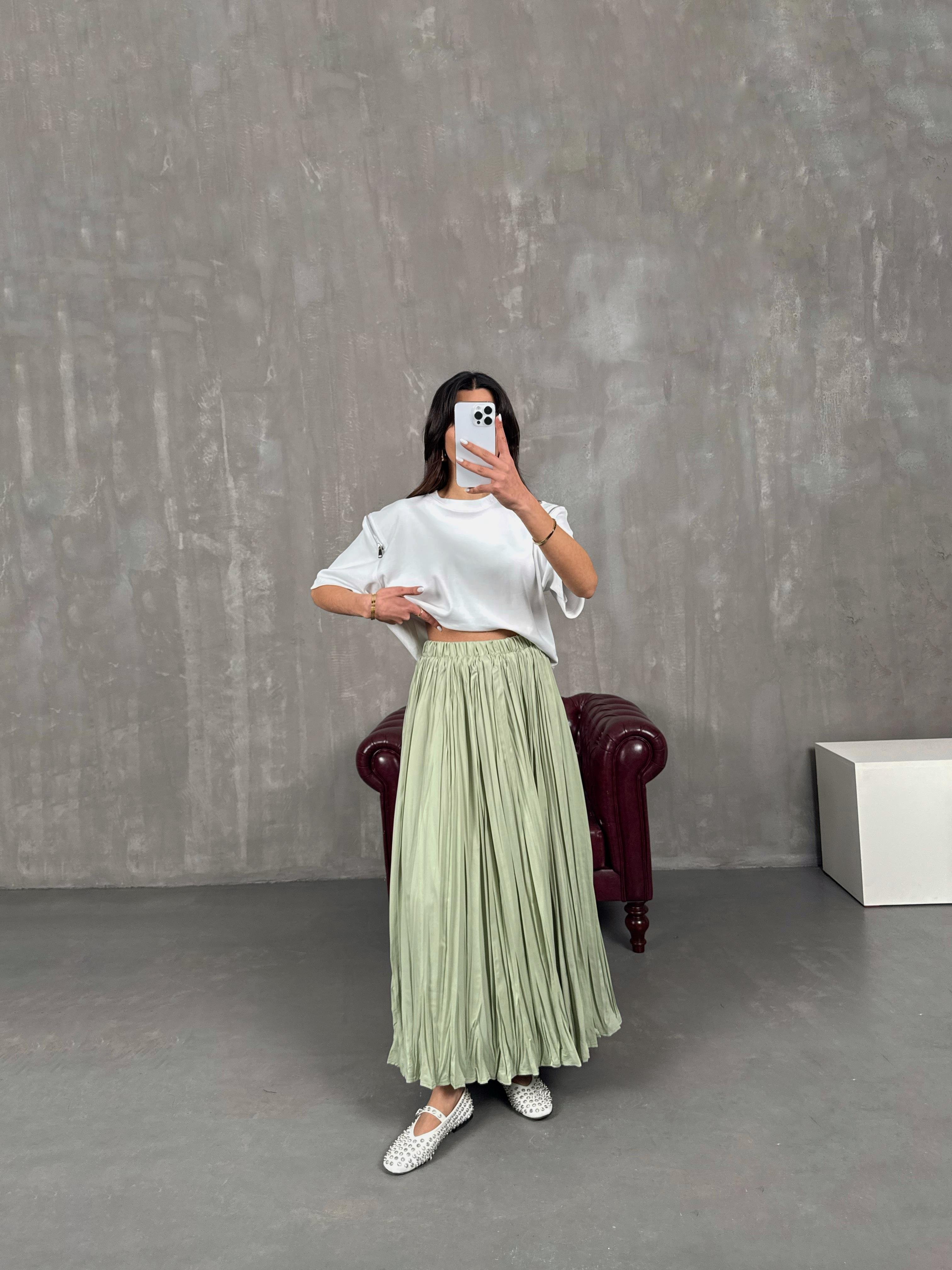 Barle Çağla Yeşili Astarlı Pinterest Kırışık Etek