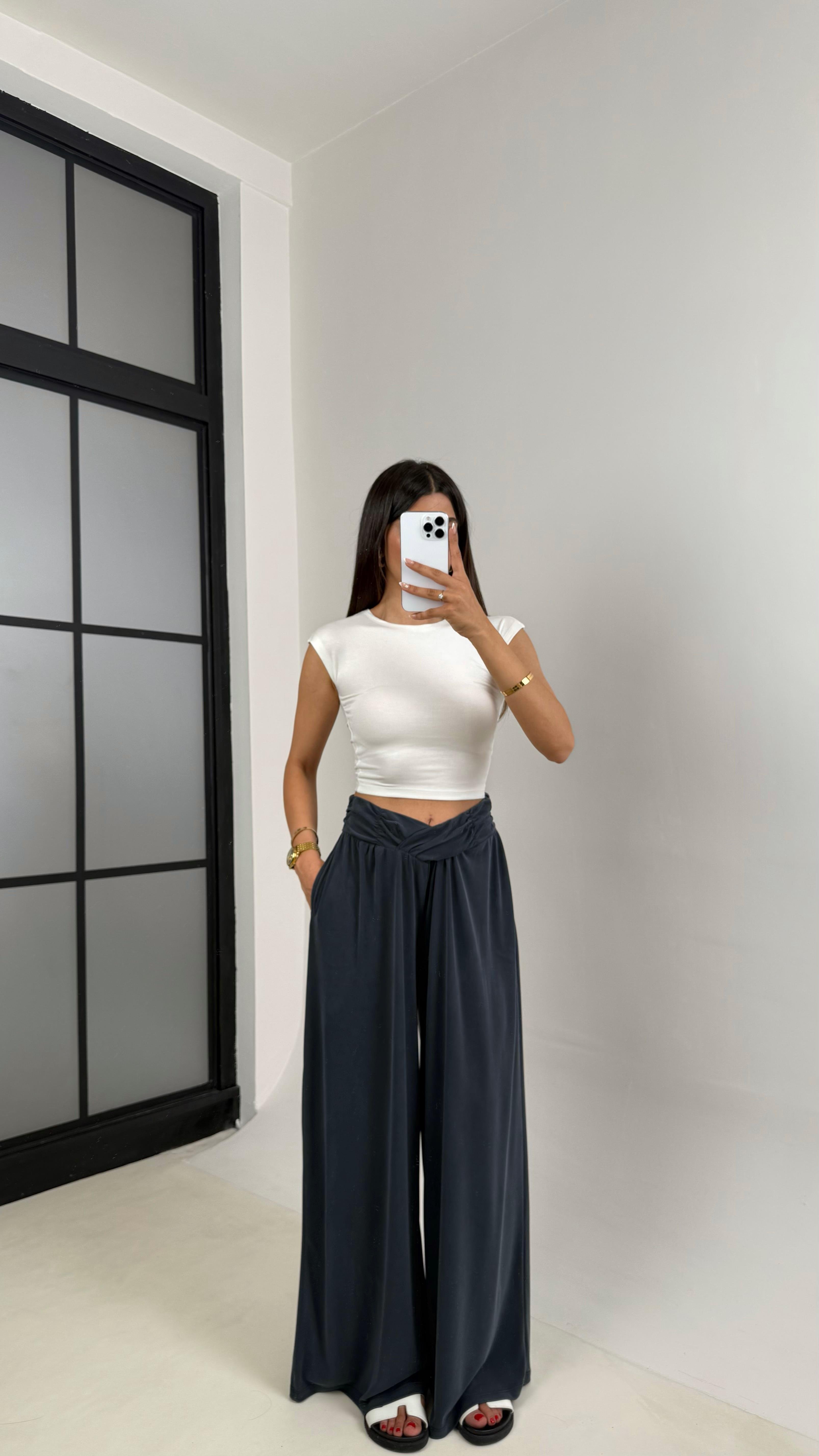 Antrasit Beli Çapraz Lastikli Bol Paça Oys Muadil Pantolon Gaus00606GausPANTOLONGU1002423