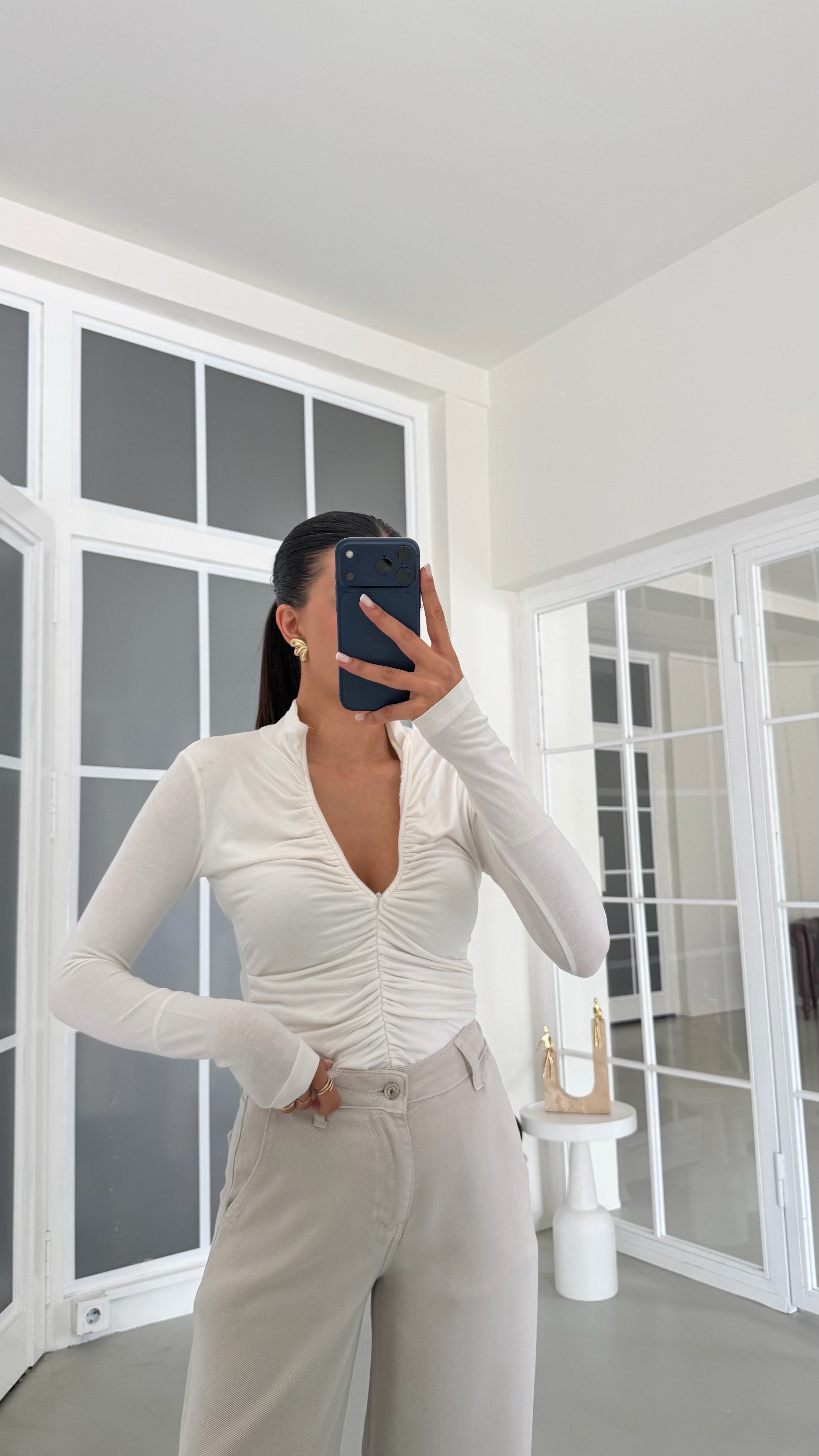 Ekru Drapeli Fermuarlı Bluz GAUS-02160GAUSBlouseGAUS-02160