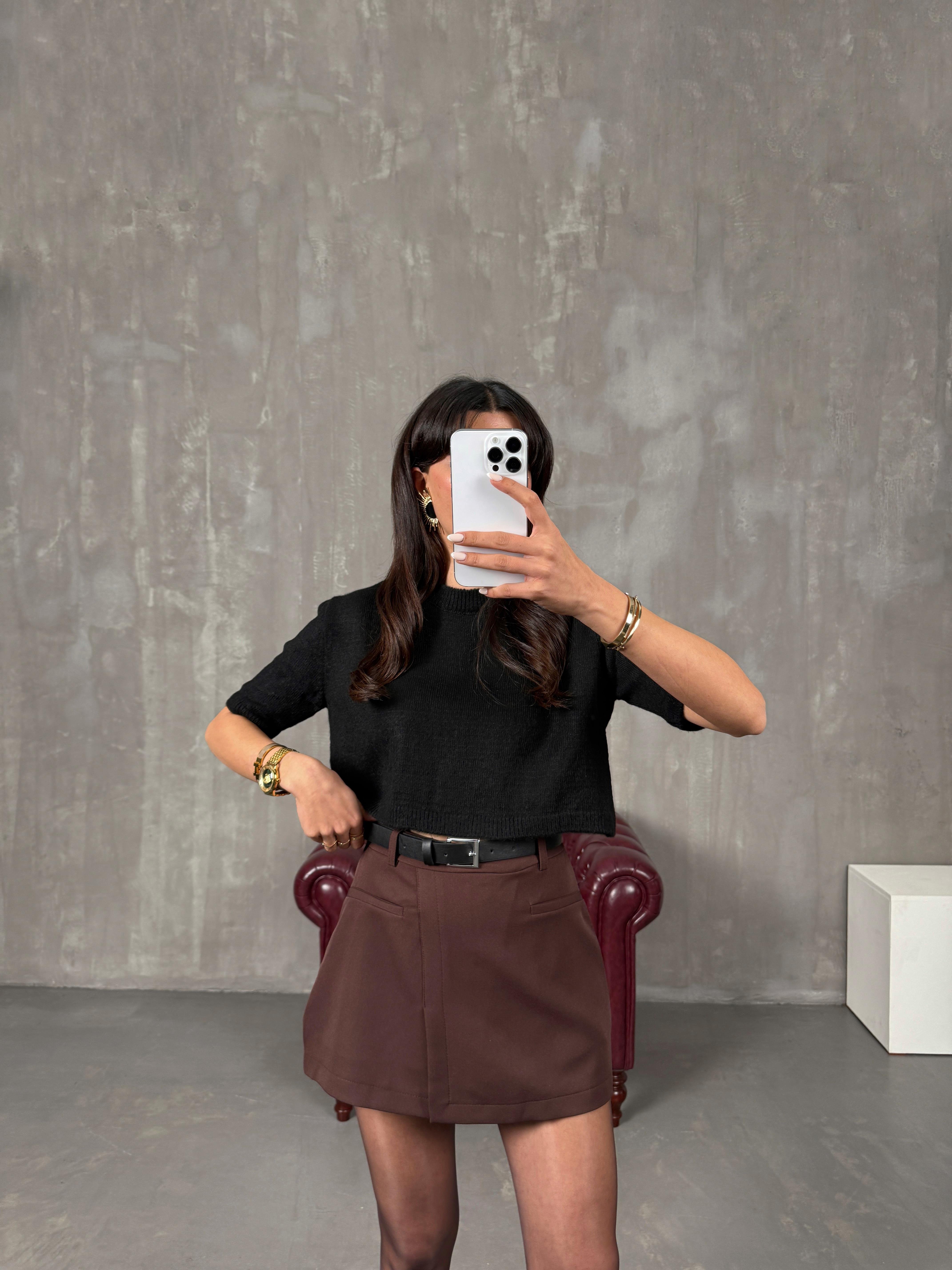 Pastel Kahve Kemerli Şort Etek