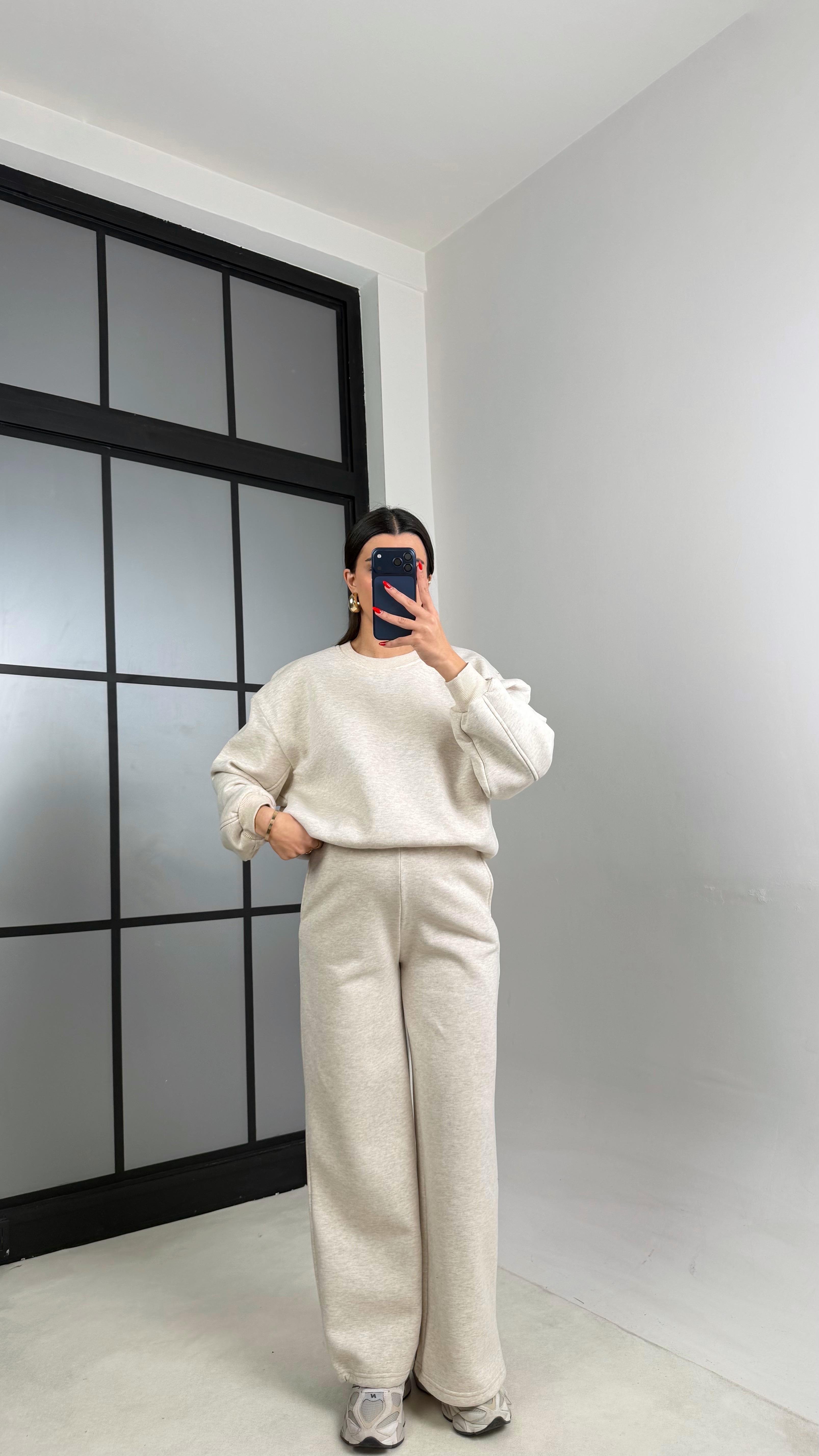 Bej Şardonlu Sweatshirt Eşofman Takım Gaus-01028GAUSTAKIMgaus-01028