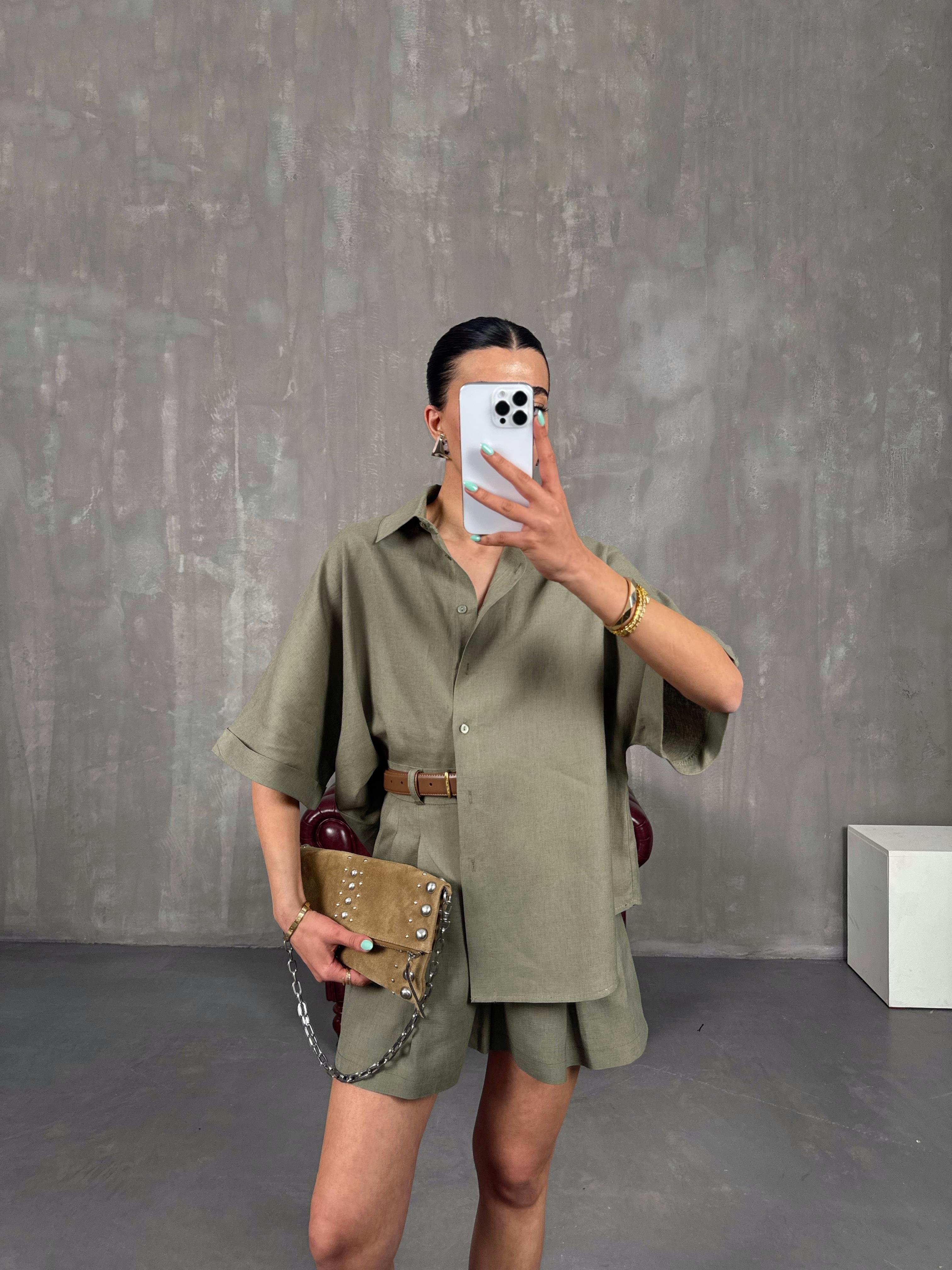 Haki Premium İkili Keten Takım Gaus00239GausTAKIMGU1001555