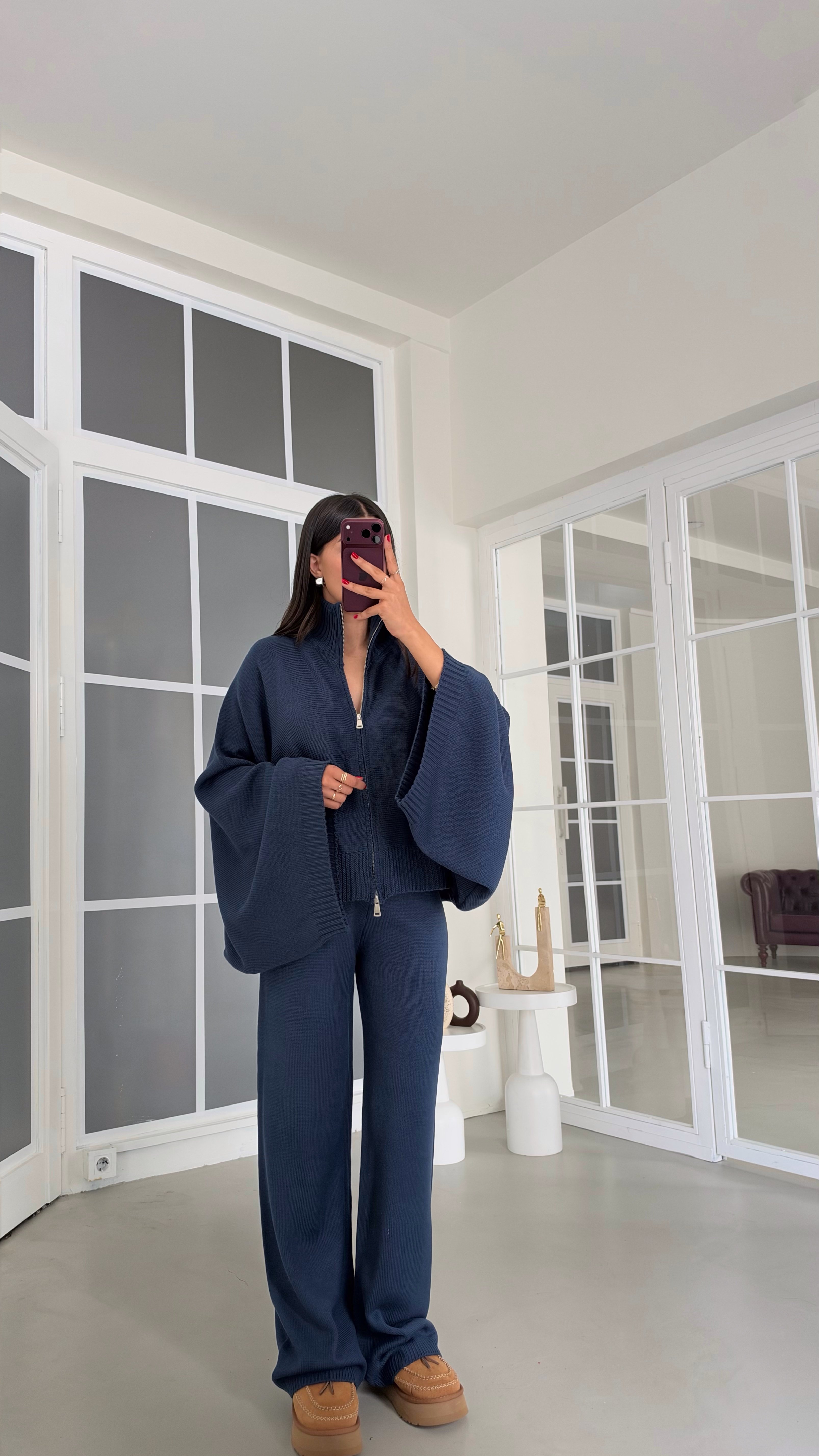 Lacivert Yarasa Kol Hırka Beli Lastikli Pantolon İkili Triko Takım GAUS-02238GAUSTAKIMGAUS-02238