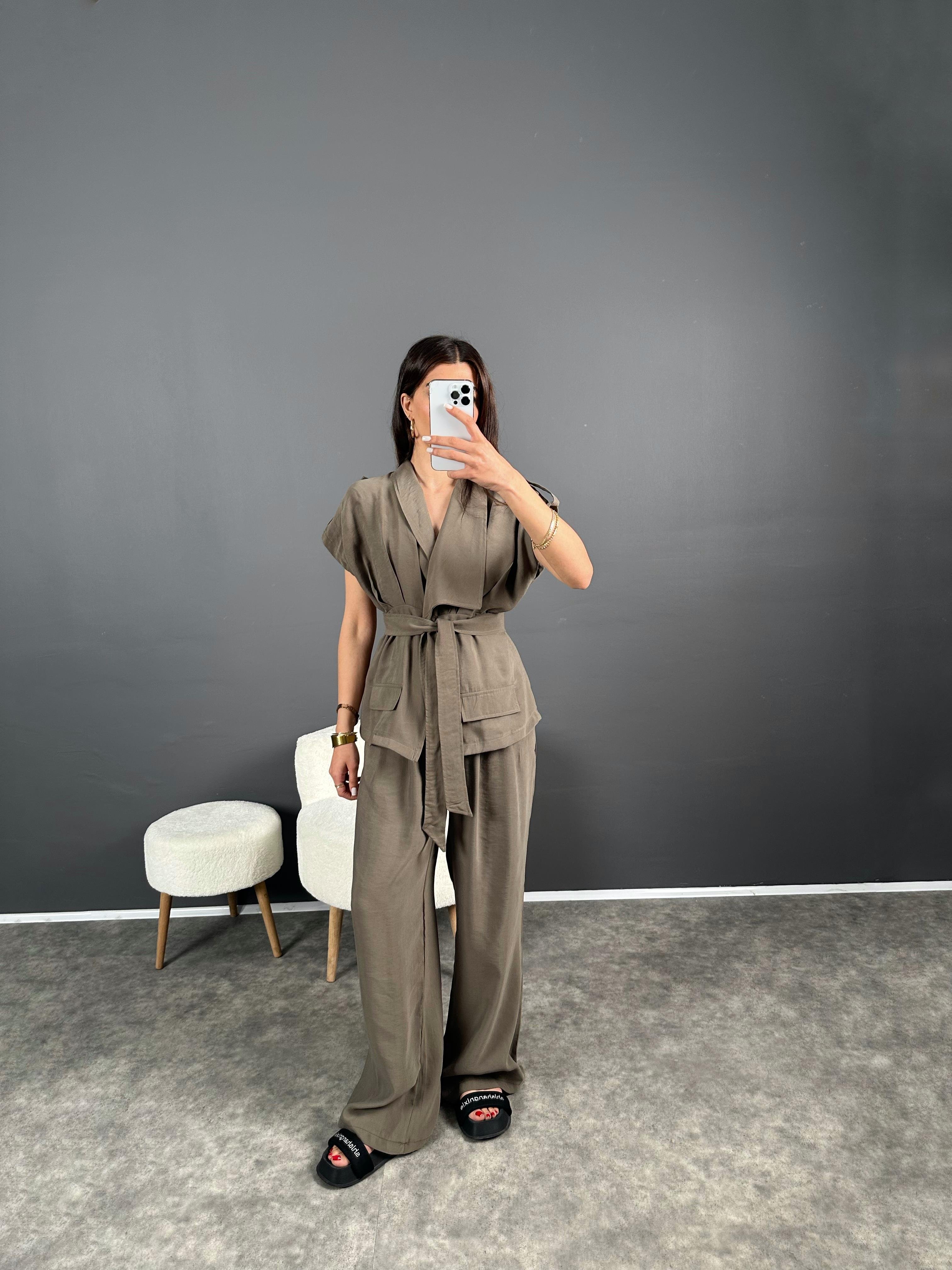 Leson Haki  Premium Tensel Kumaş Yelekli İkili TakımGausTAKIMGU007236