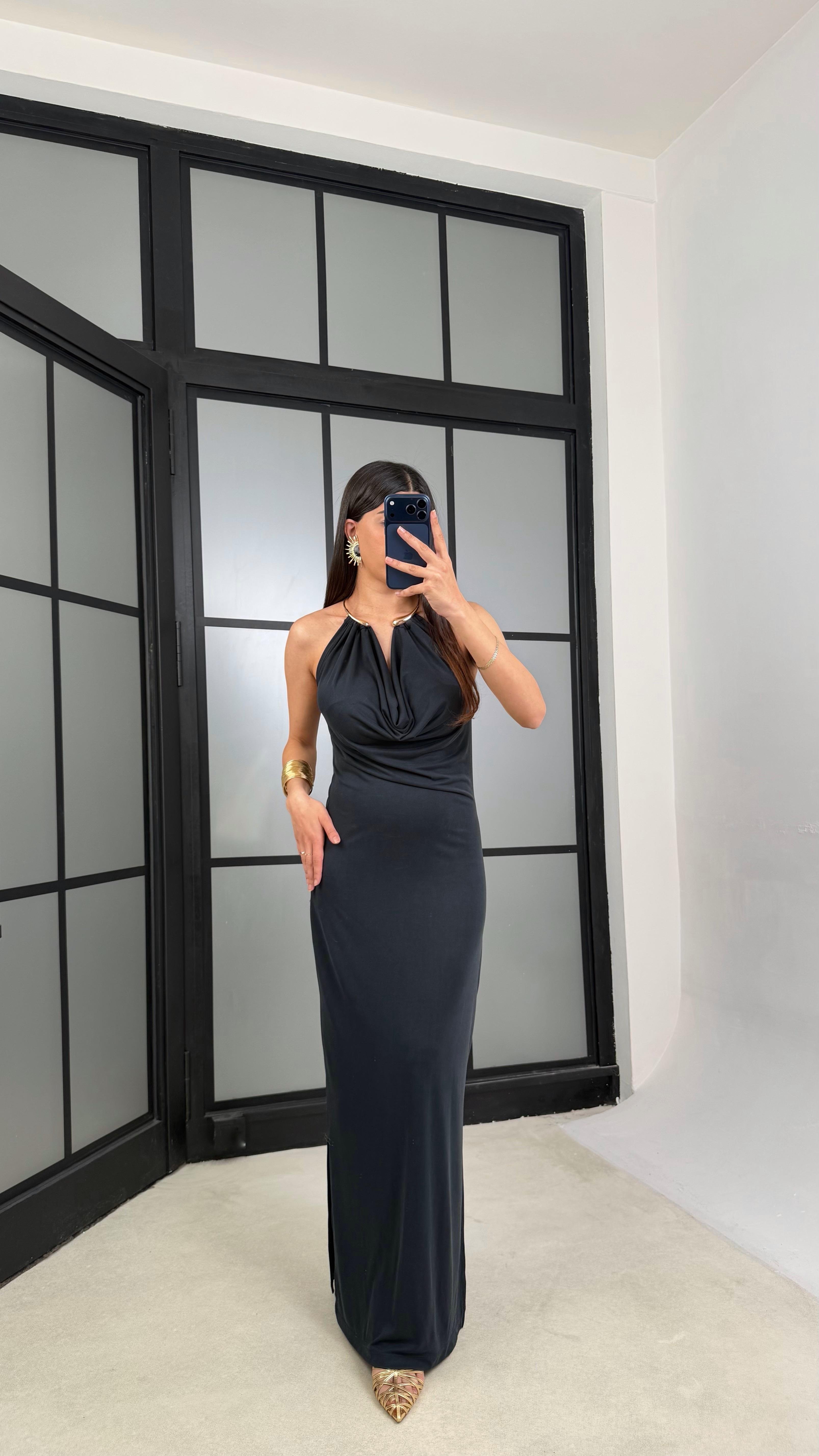 Füme Kolye Detaylı Premium Modal Kumaş Elbise GAUS-01367GAUSELBİSEGAUS-01367