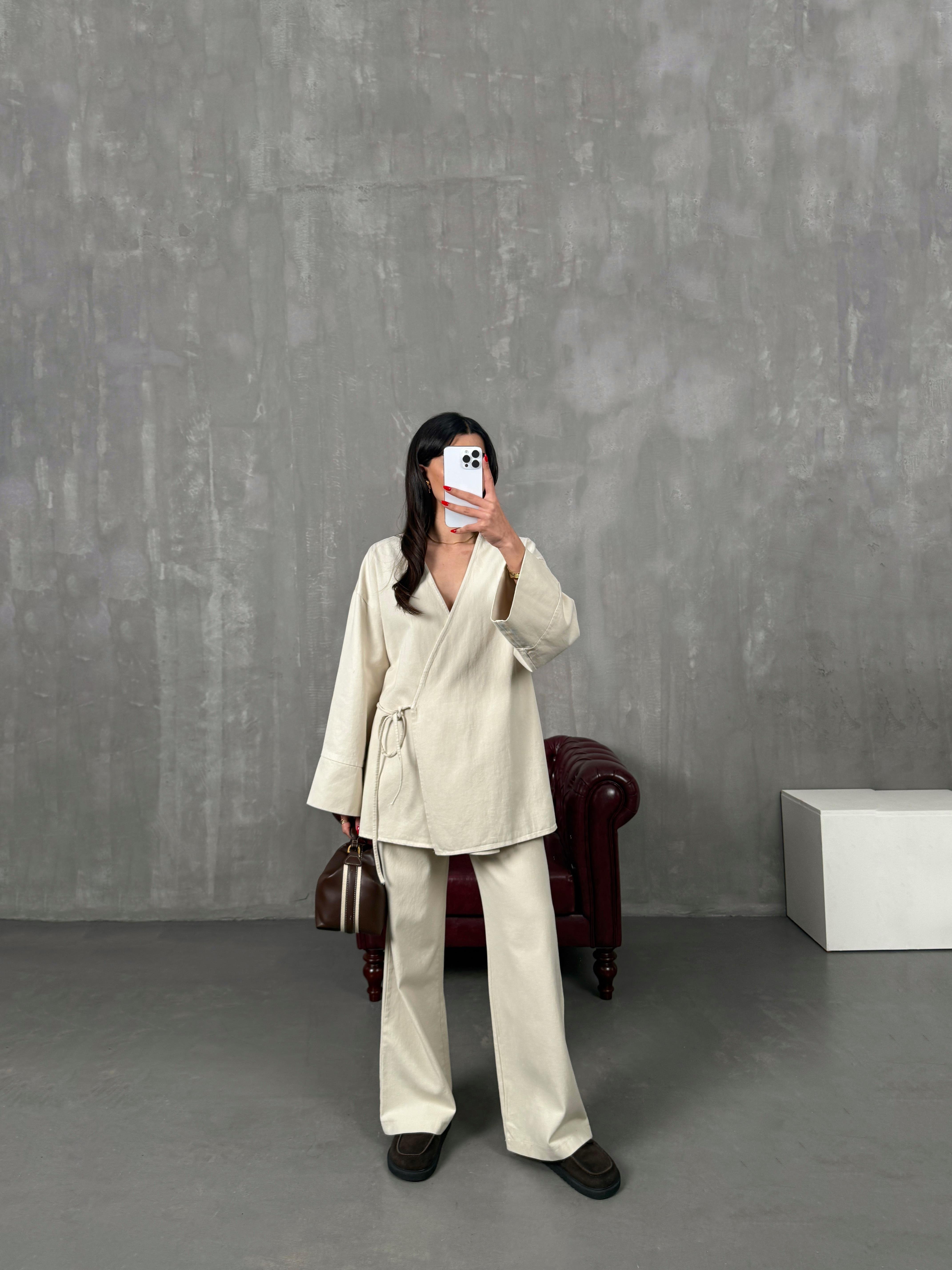 Rozali Taş Gabardin Kimono İkili TakımGausTAKIMGU100561