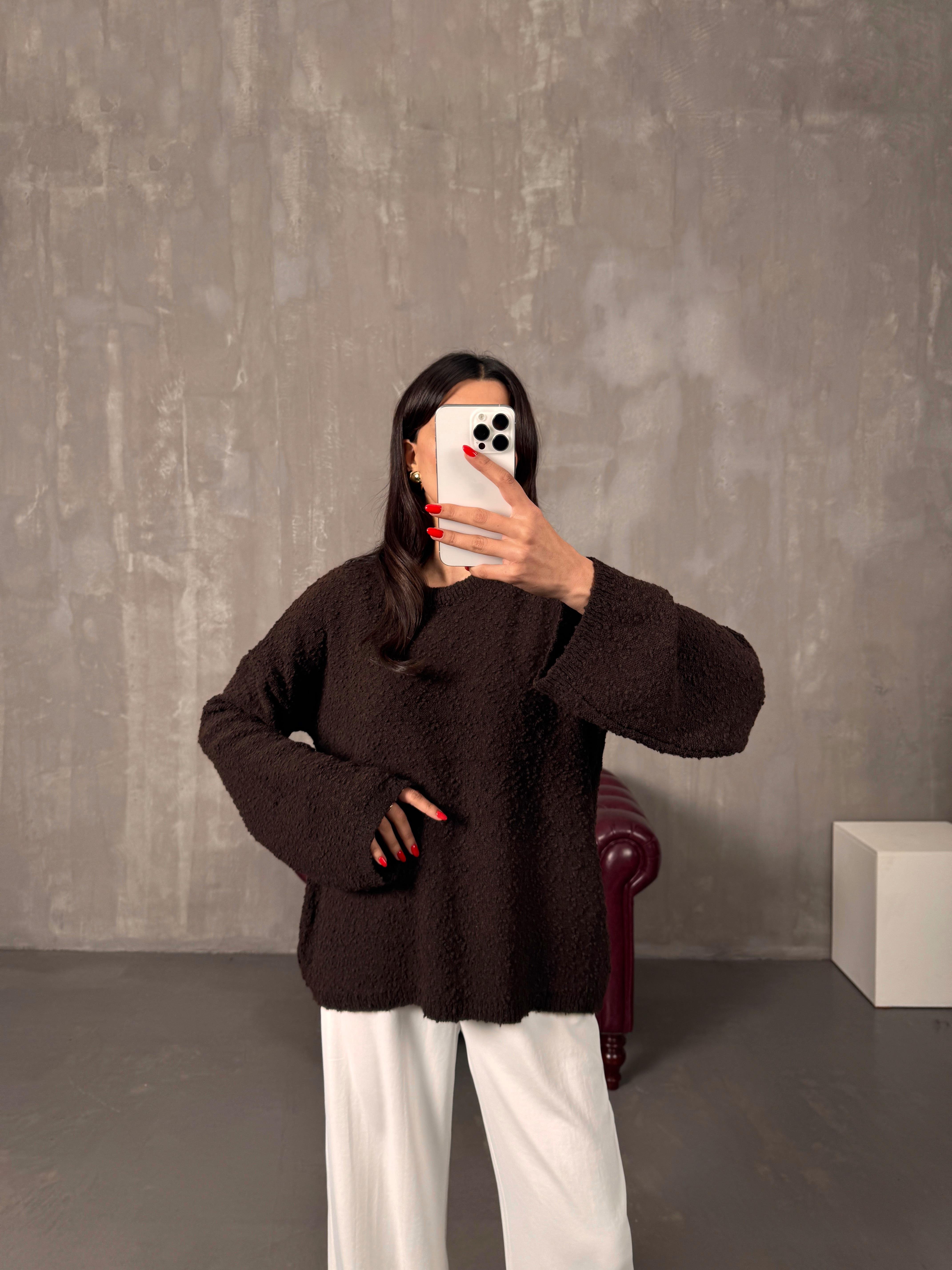 Lix Acı Kahve Tasarım Detaylı Kazak