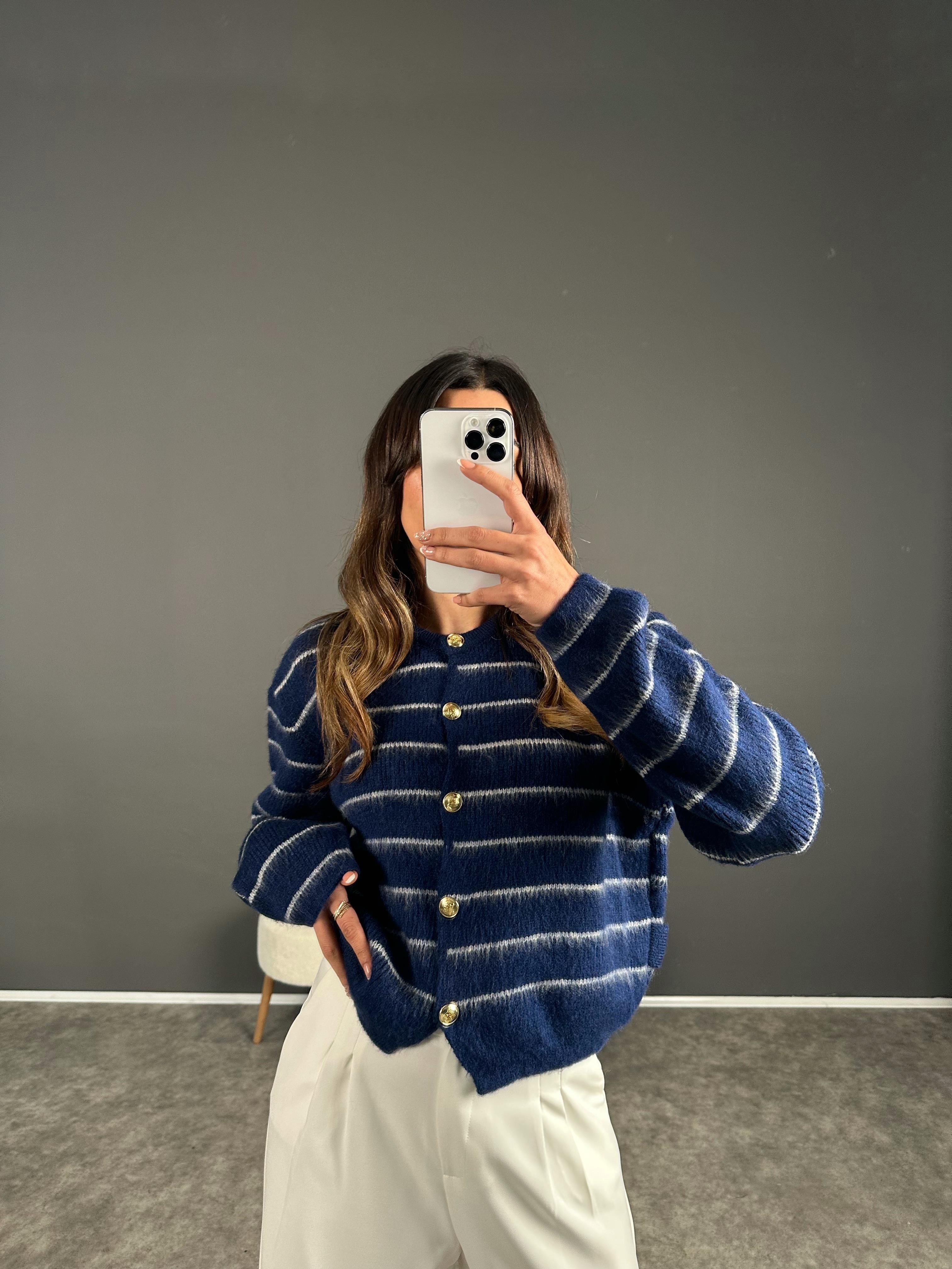 Flaw Mavi Çizgili Hırka 