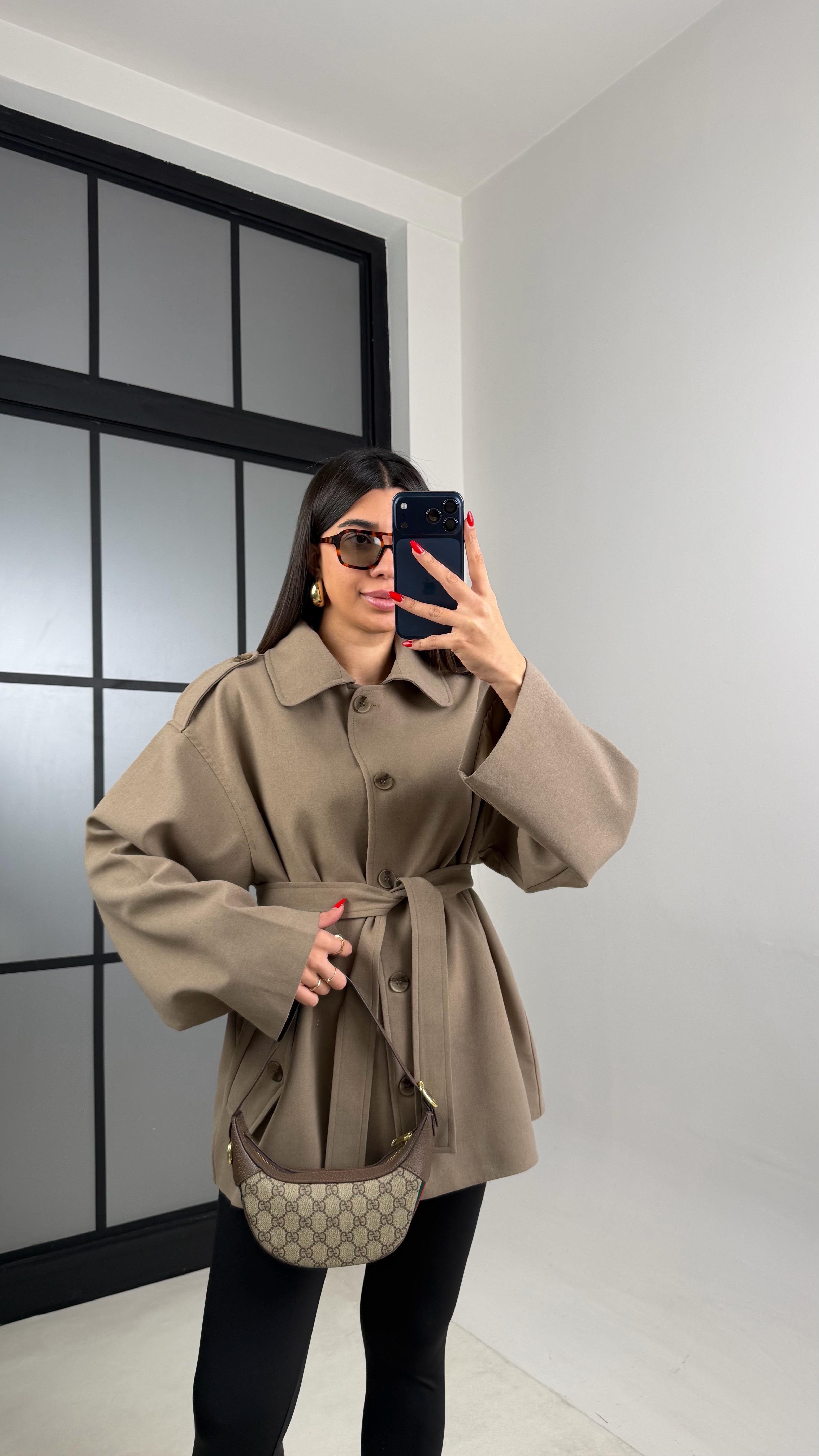 Haki Astarlı Kuşaklı Apolet Detaylı Trençkot GAUS-00978GAUSTRENÇKOTGAUS-00978