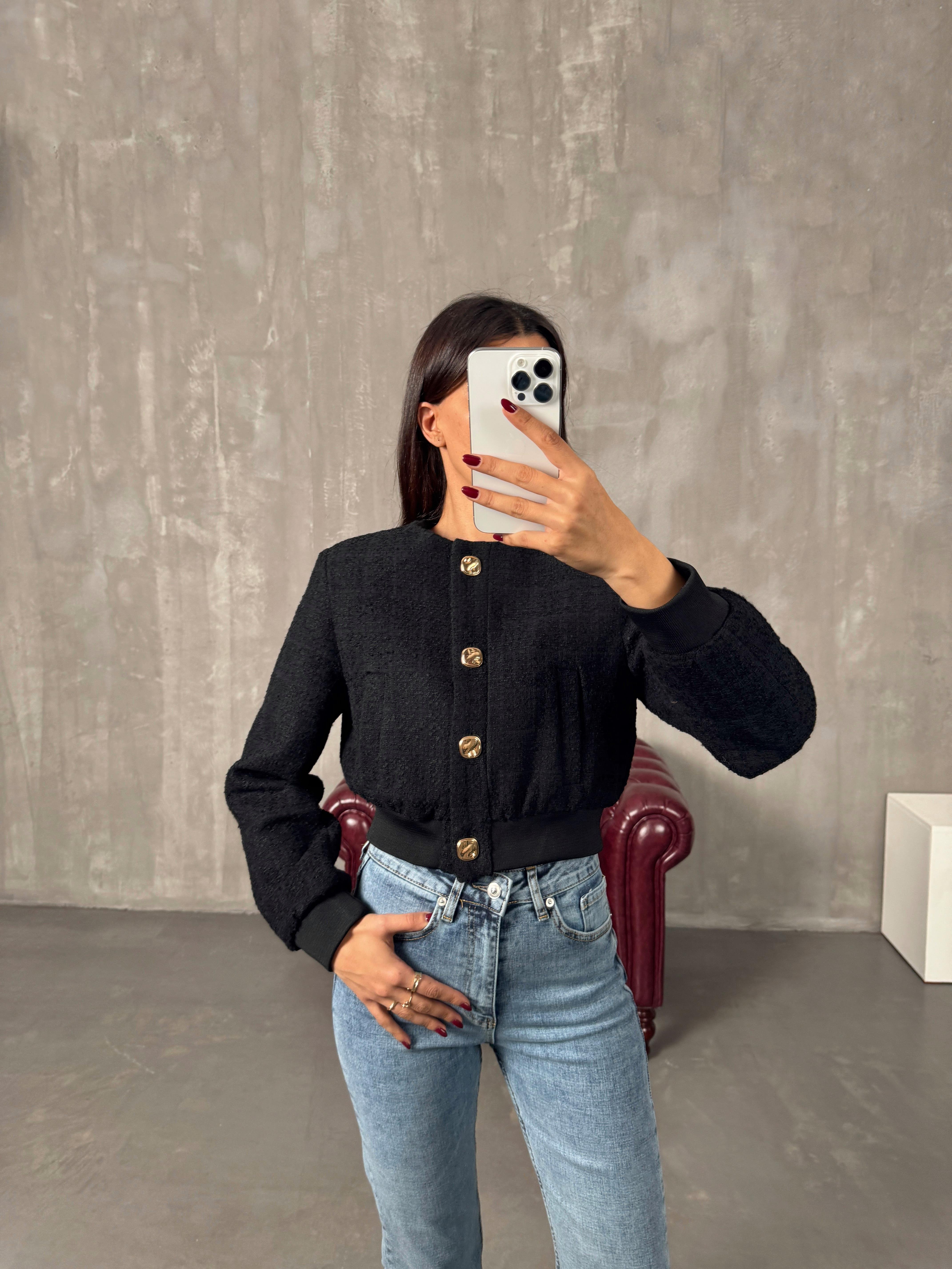 Suzi Siyah Tüvit Kısa Ceket