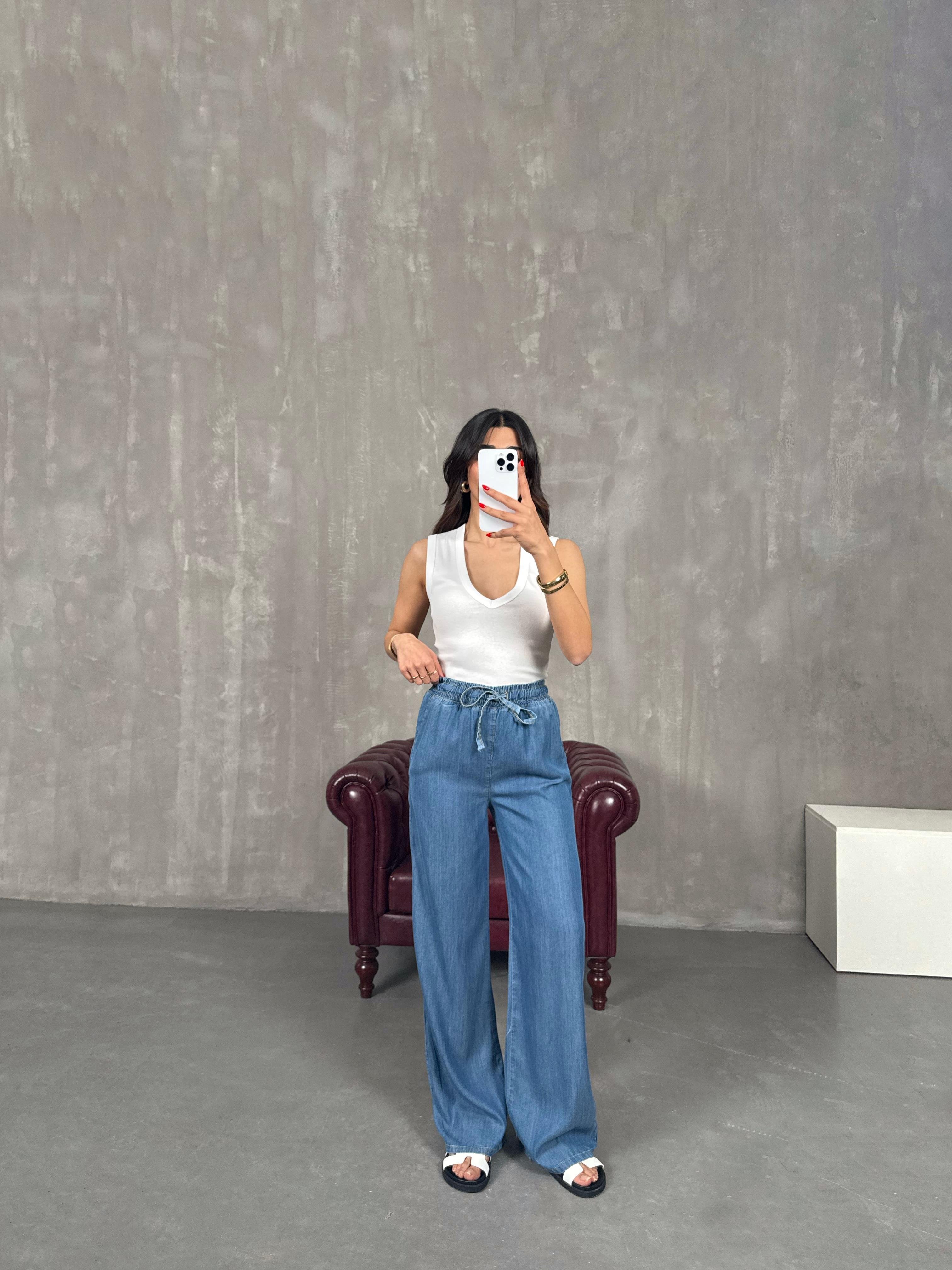 Mavi Beli Lastikli İnce Denim Pantolon Gaus00203GausDENİM PANTOLONGU1001477