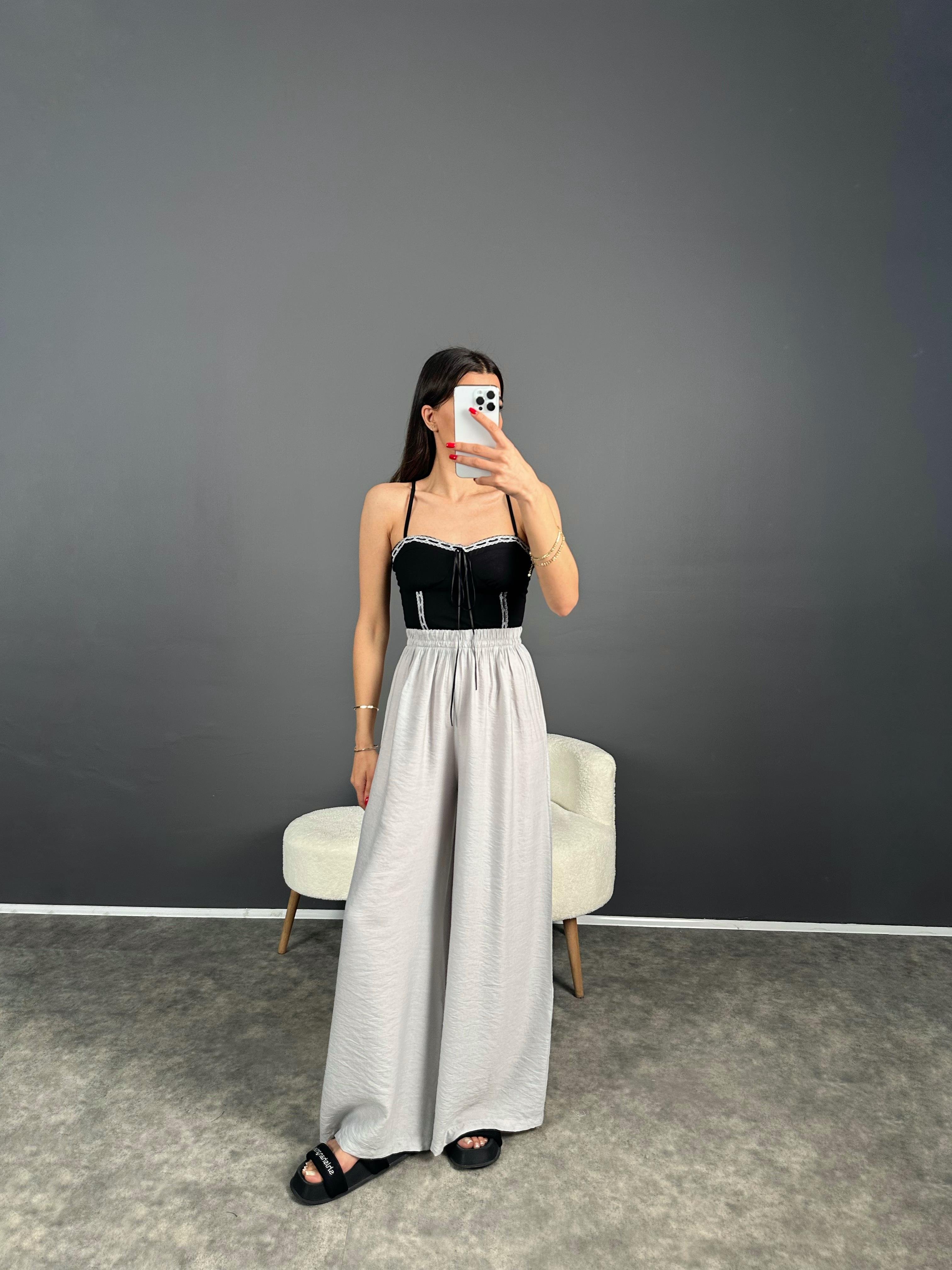 Eliow Gri Bol Paça Beli Lastikli PantolonGausPANTOLONGU007139