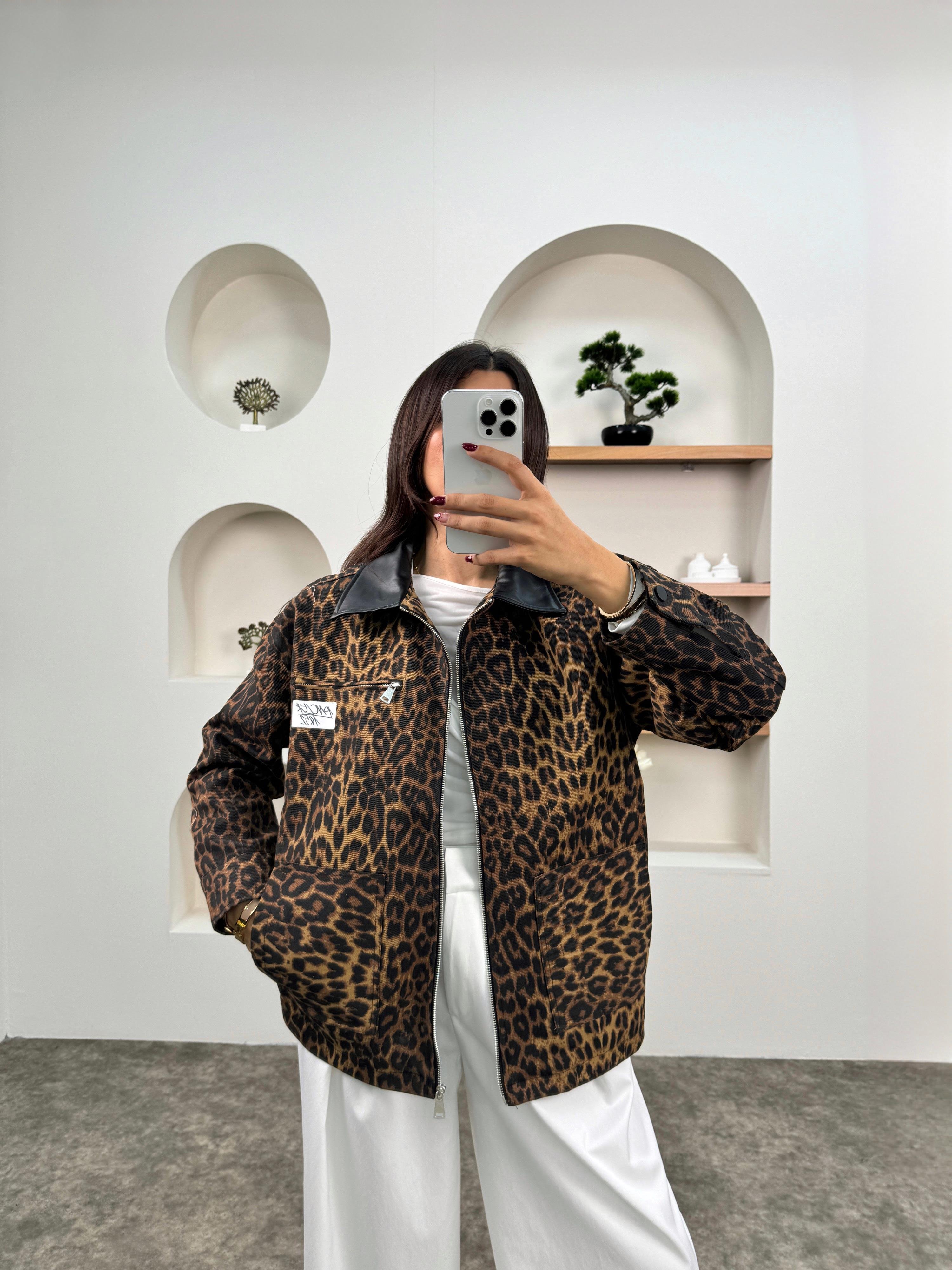 Misty Taba Leoparlı Yandan Cepli Fermuarlı CeketGausCEKETGU00903634