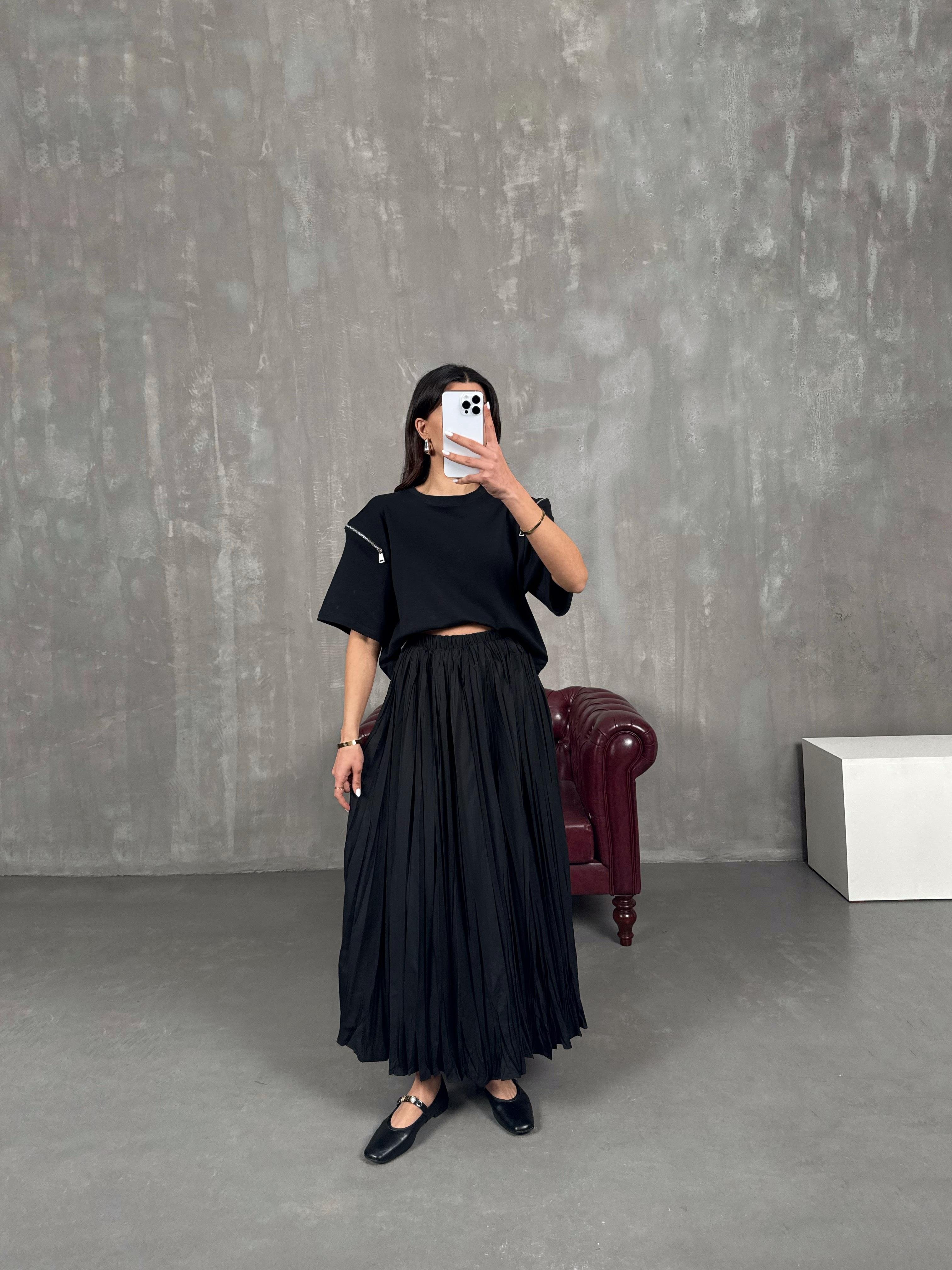 Barle Siyah Astarlı Pinterest Kırışık Etek