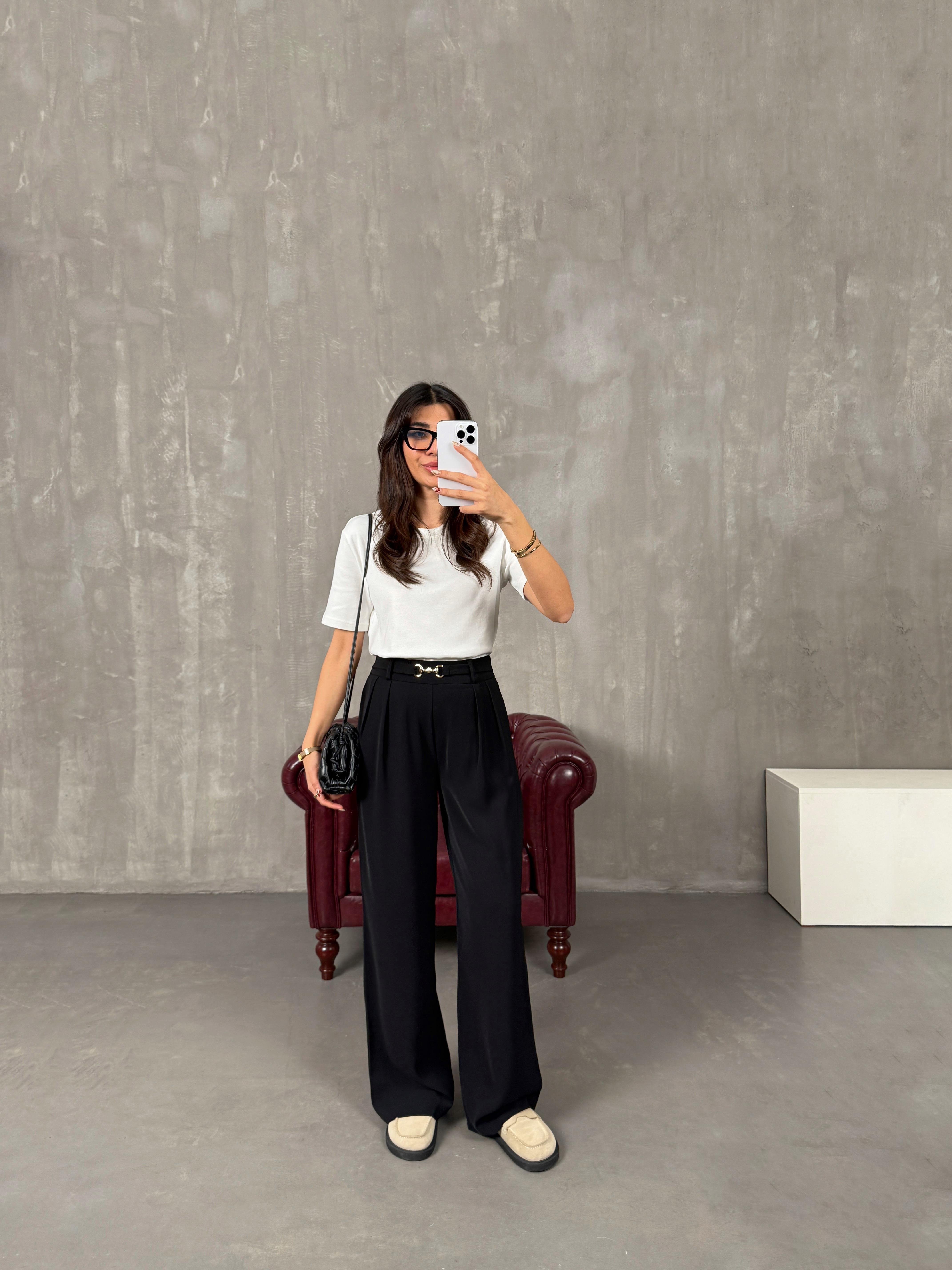 Lones Siyah Kemer Detaylı Pantolon