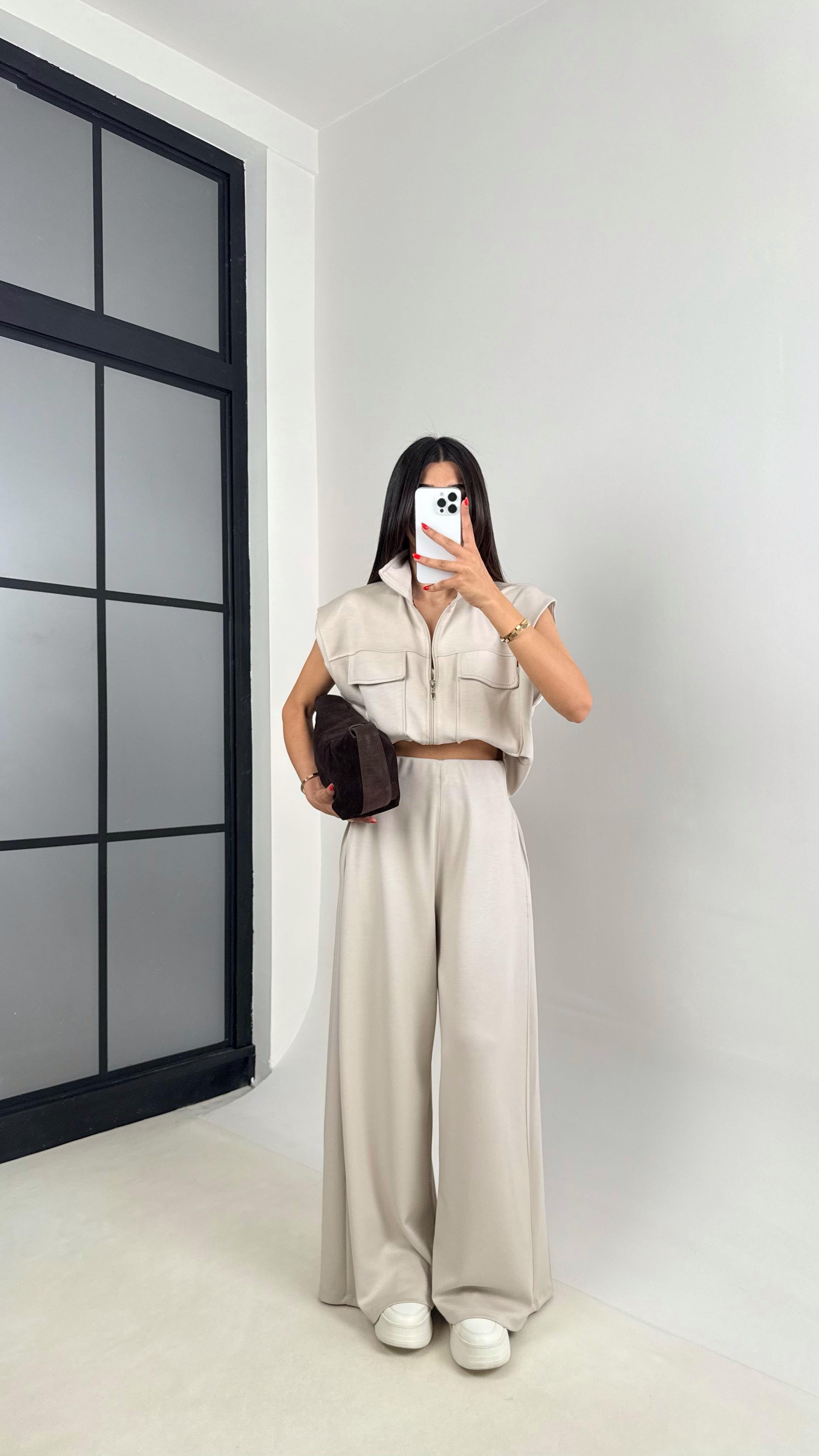 Vizon Cepli Yelek Beli Lastikli Pantolon Modal Eşofman Takım Gaus00523GausTAKIMGU1002226