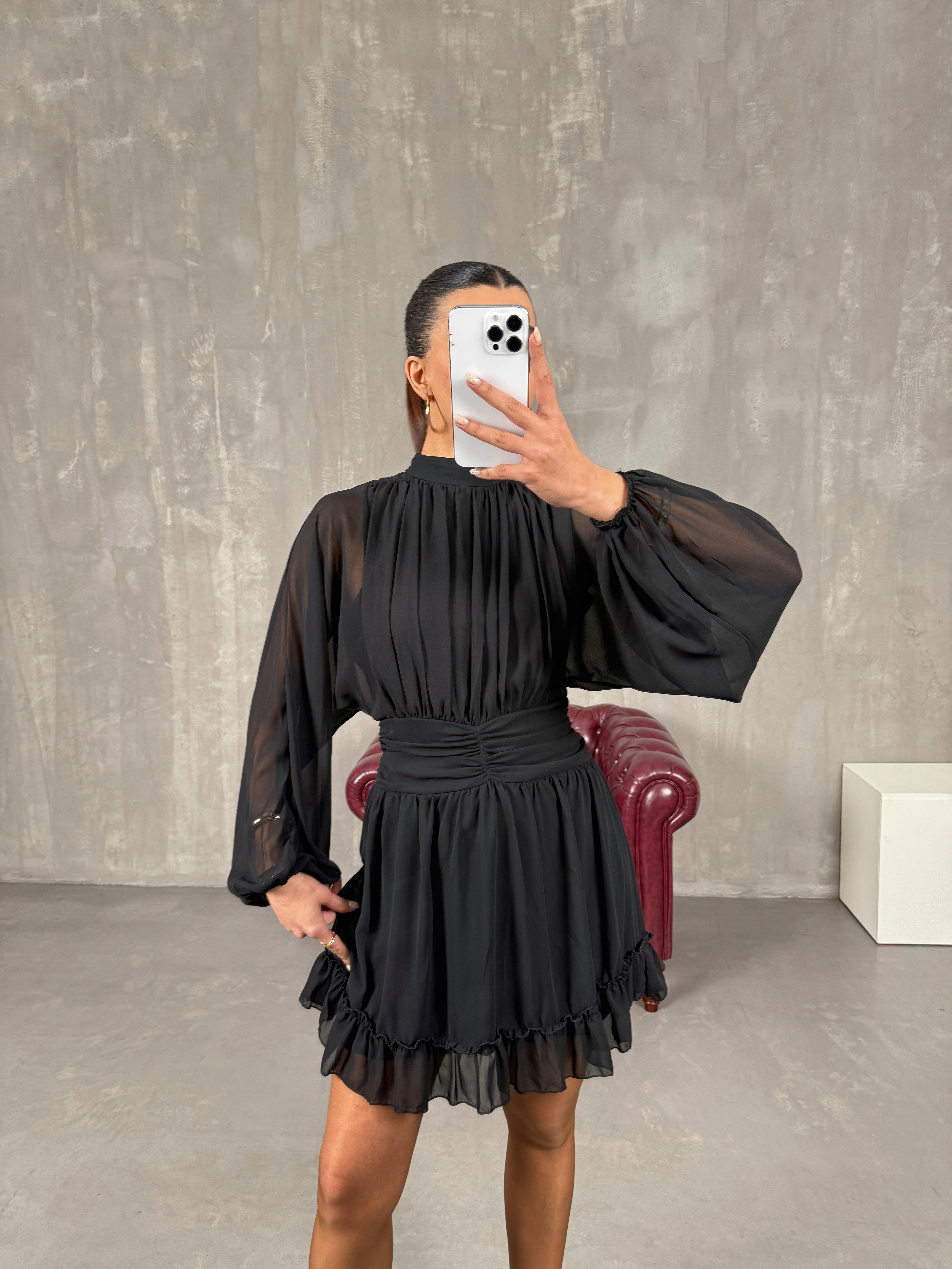 مارجو فستان شيفون أسود مبطن بسحاب وديكولتيه ظهر