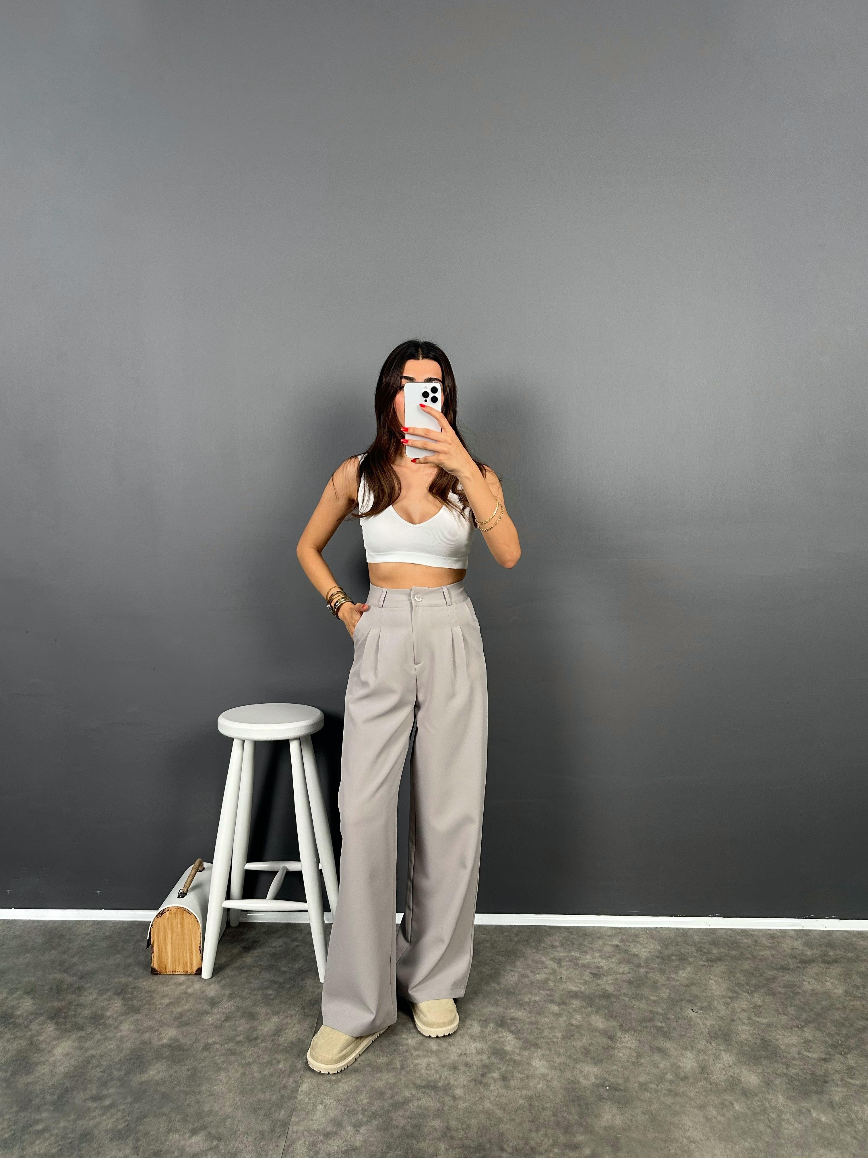 Fado Gri Kumaş Palazzo Pantolon