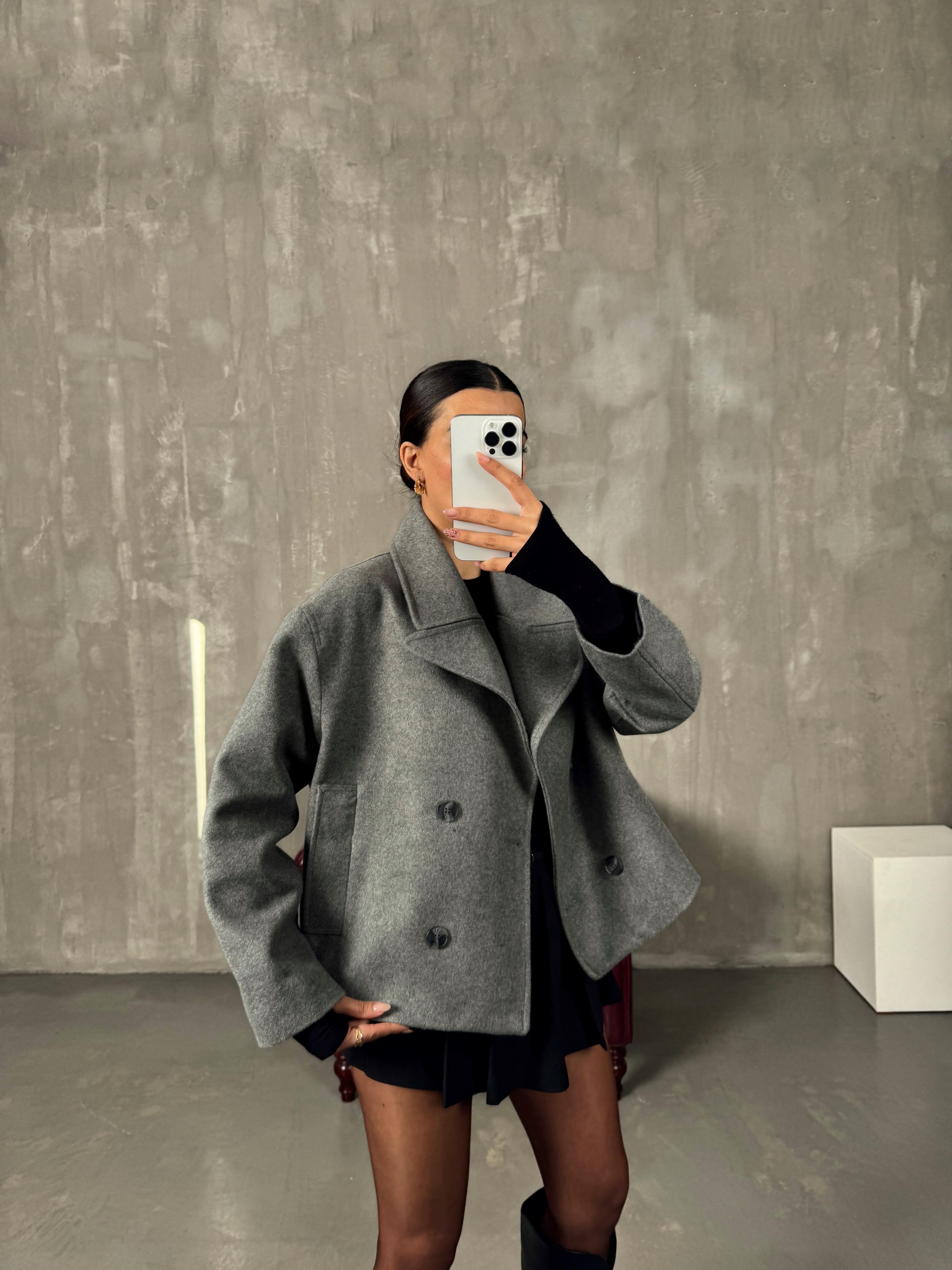 Bobby Gri ZR Model Astarlı Kaşe Ceket