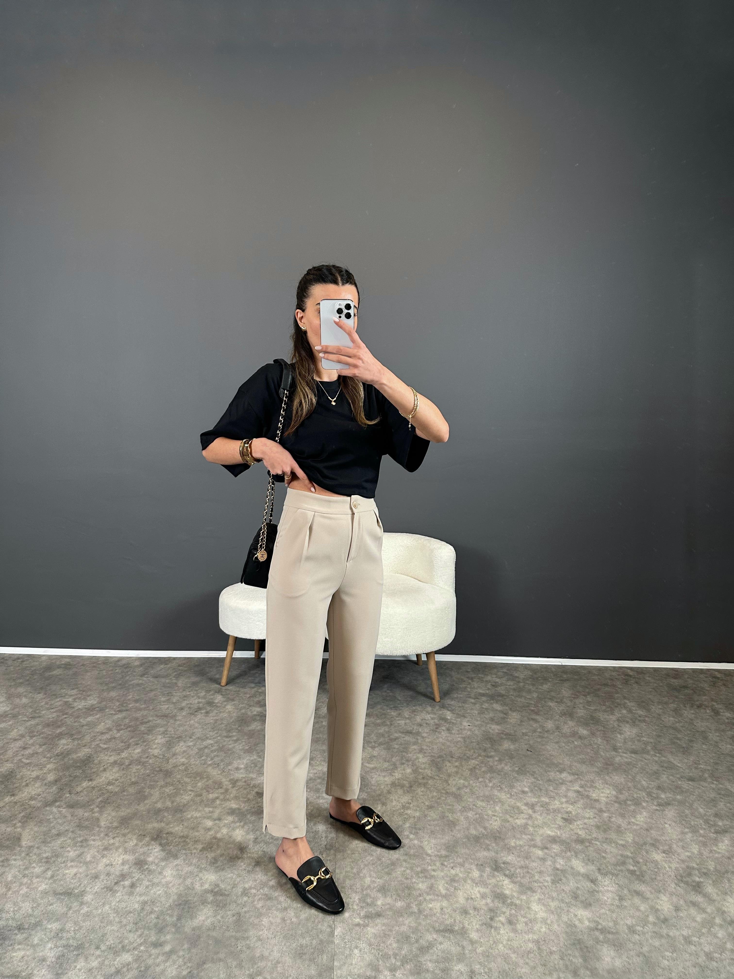 Taş Havuç Kesim Kemersiz Pantolon