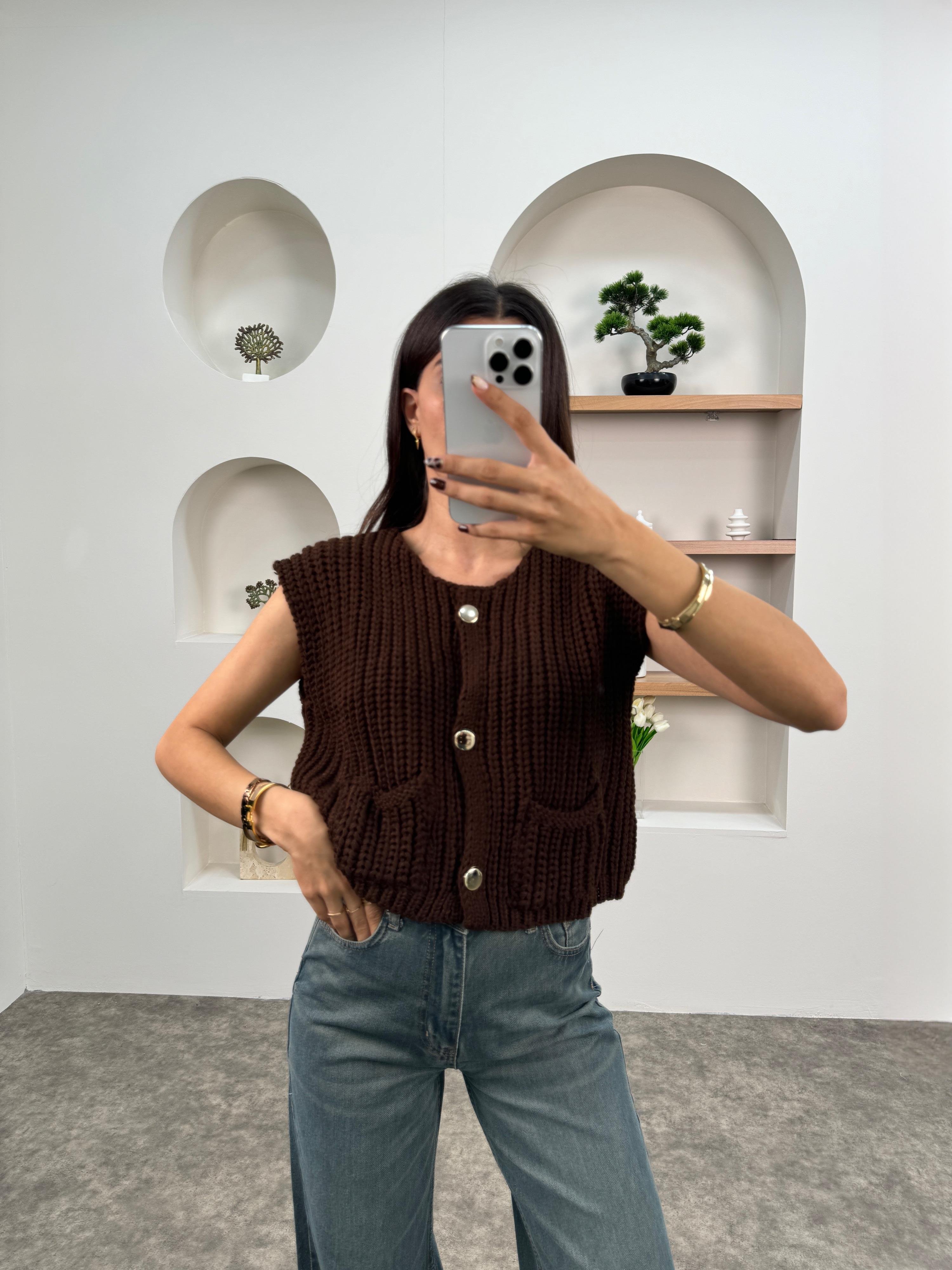 Maje Kahve ZR Model Düğmeli Yelek Hırka GausHIRKAGU00903759