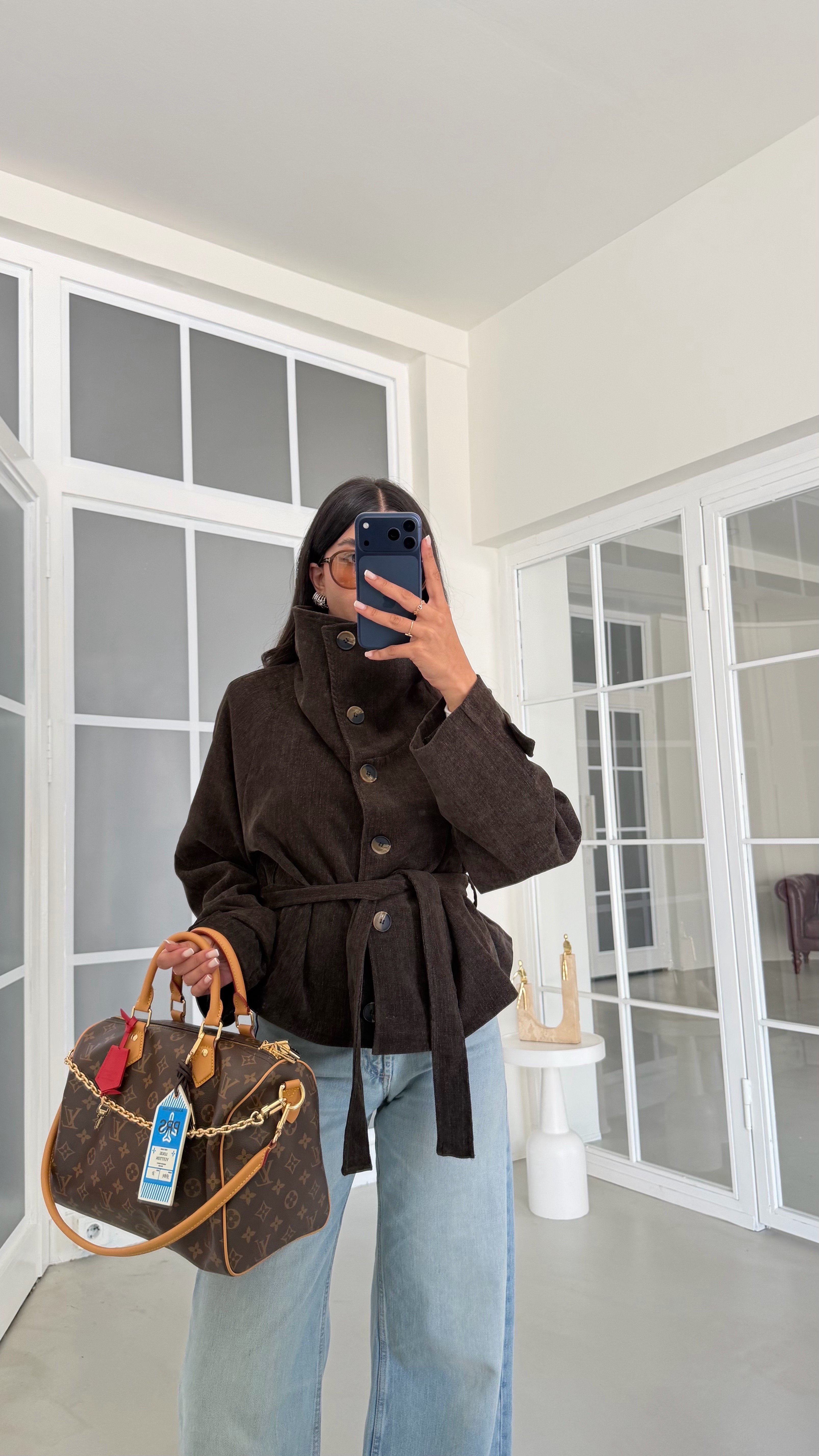 Kahve Kuşaklı Astarlı Dik Yaka Ceket GAUS-02175GAUSJacketsGAUS-02175