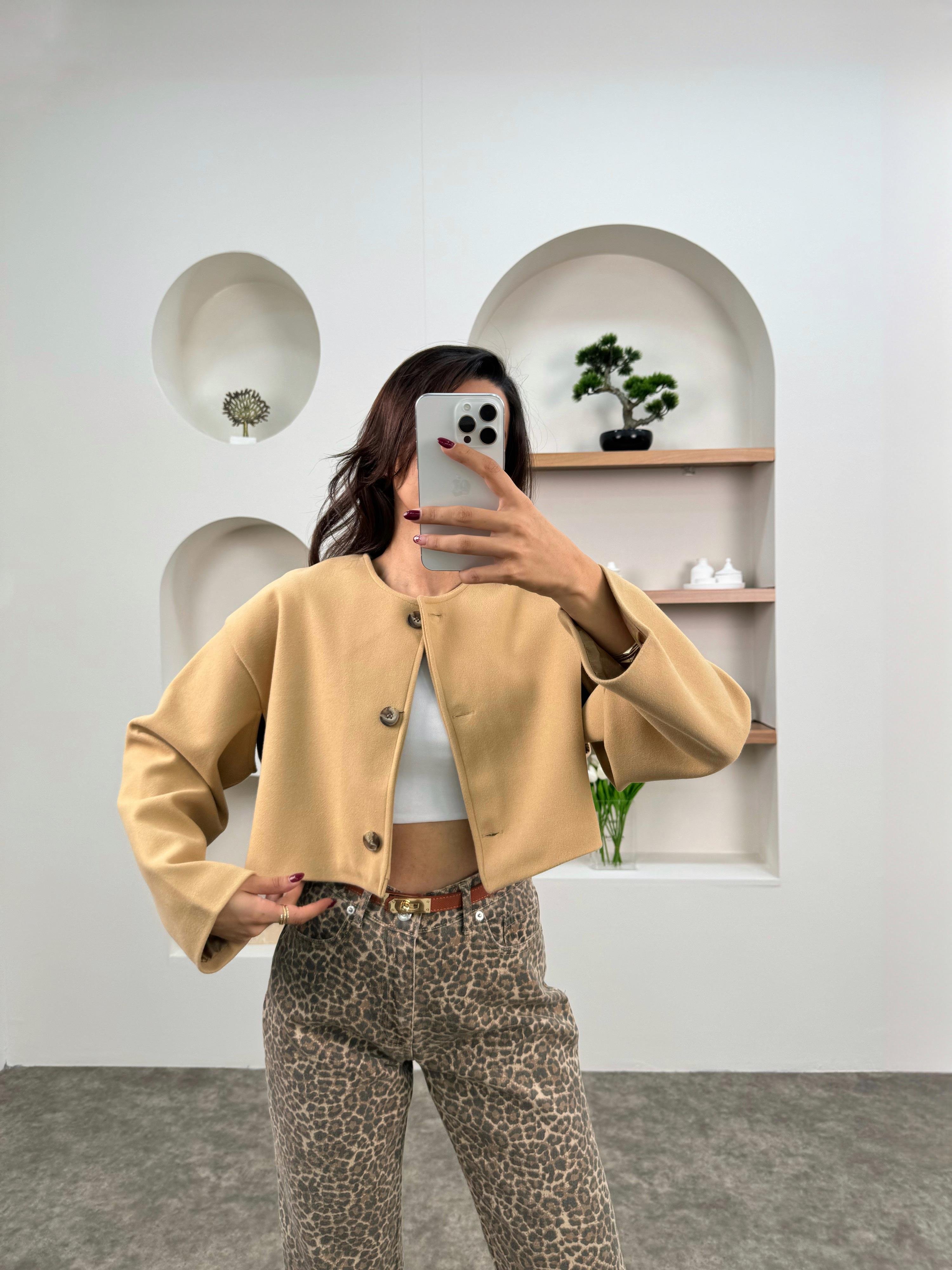 Zel Camel MD muadil Düğmeli Kısa Kaşe CeketGausCEKETGU00903583