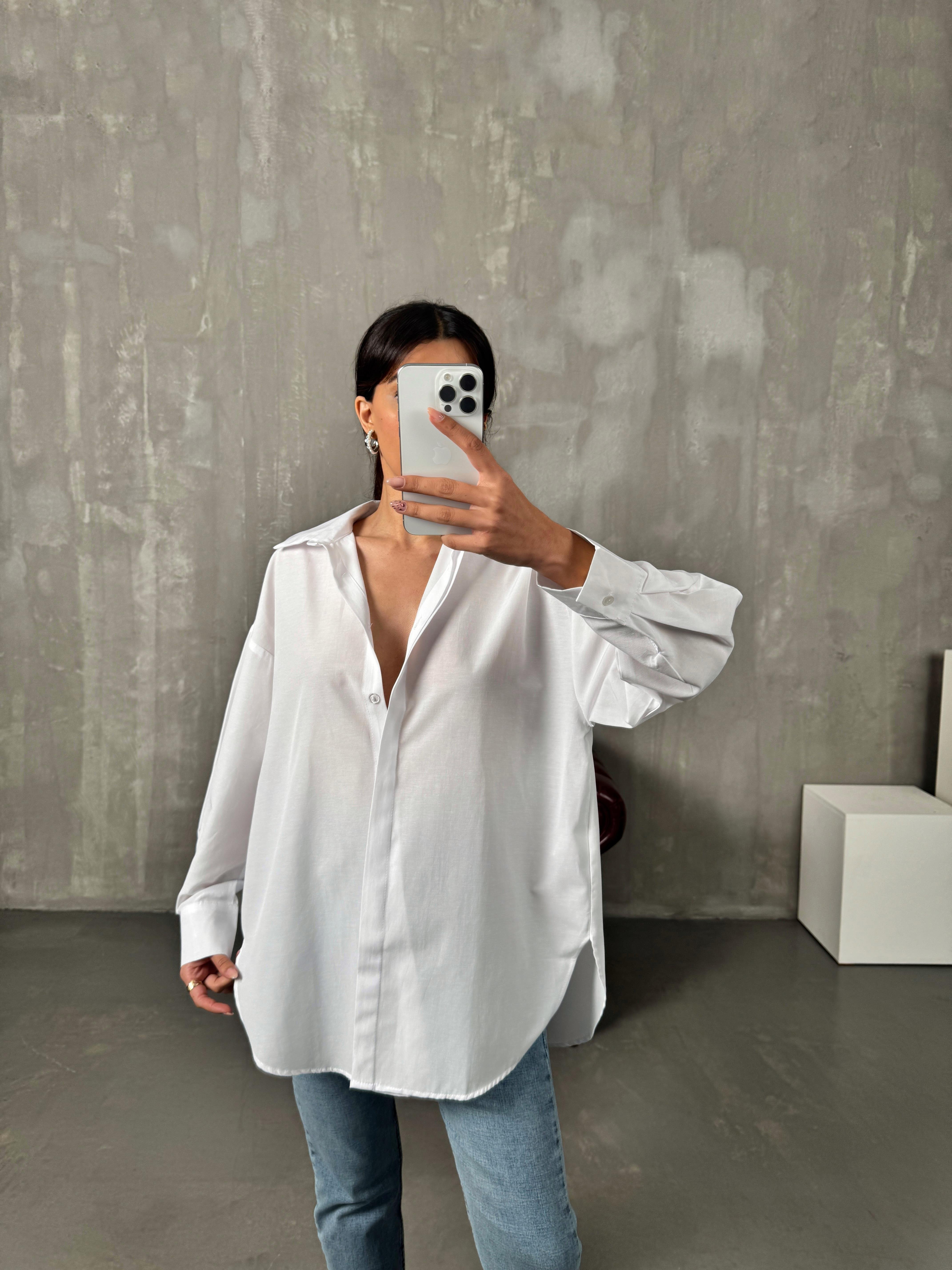 Rese Beyaz Basic Gizli Düğmeli Oversize GömlekGausGÖMLEKGU00904119